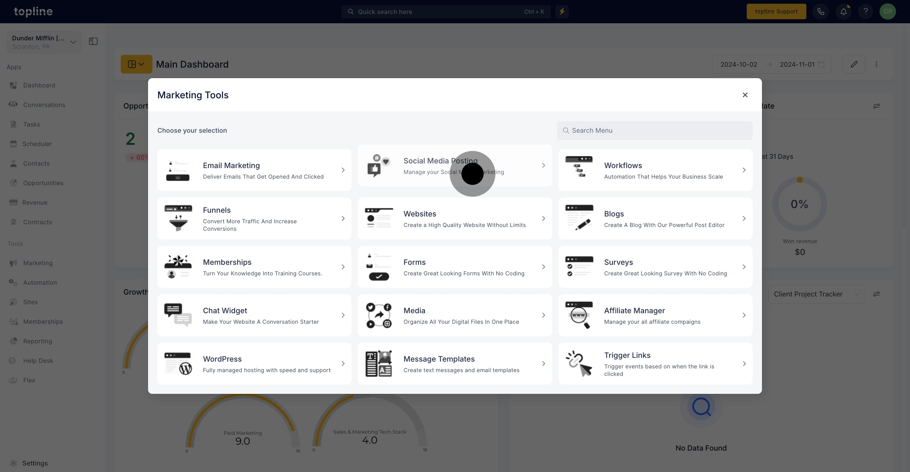2 Click on "Manage your Social Media Marketing".