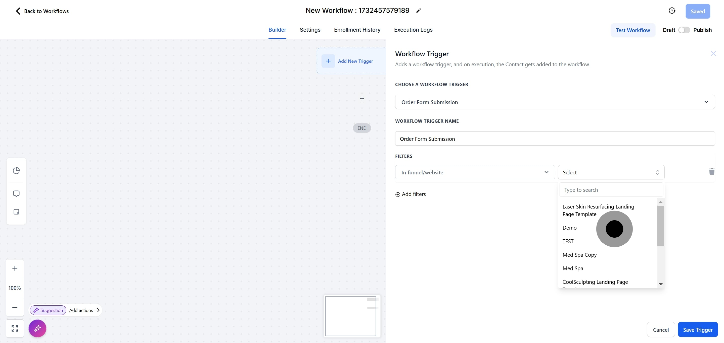9 Click on "In funnel/website".