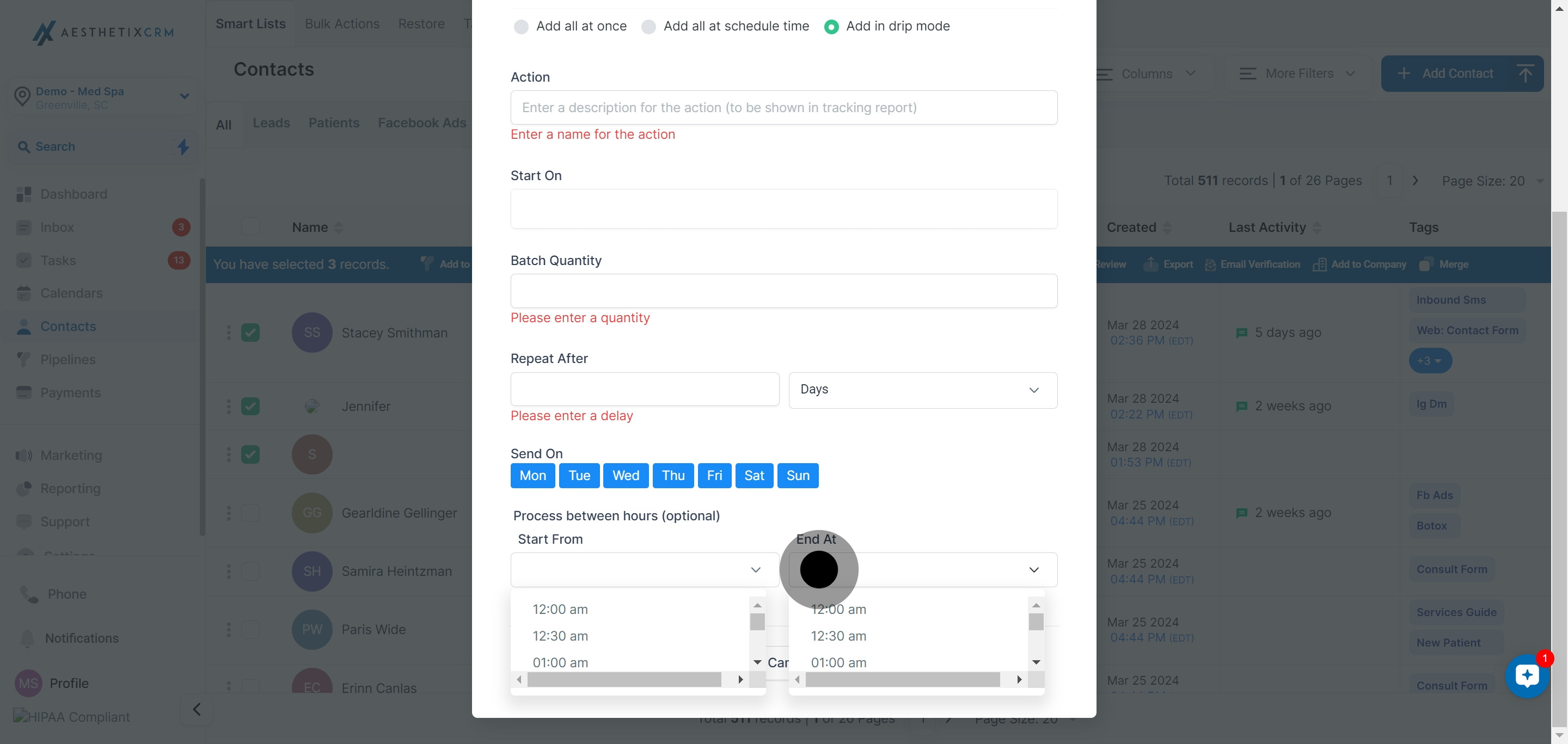 16 Click on "Add the following contacts".