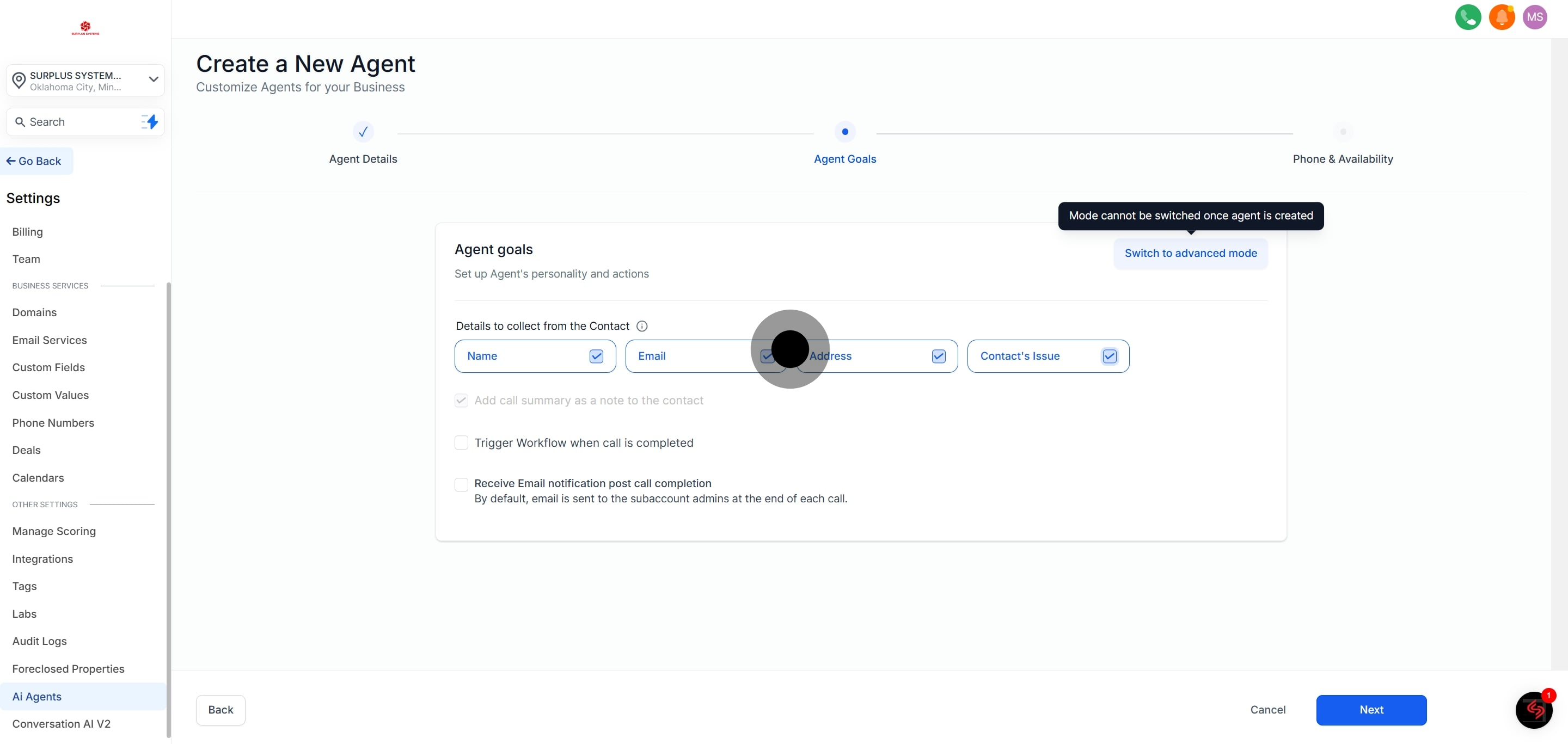 6 Click on "Switch to advanced mode".