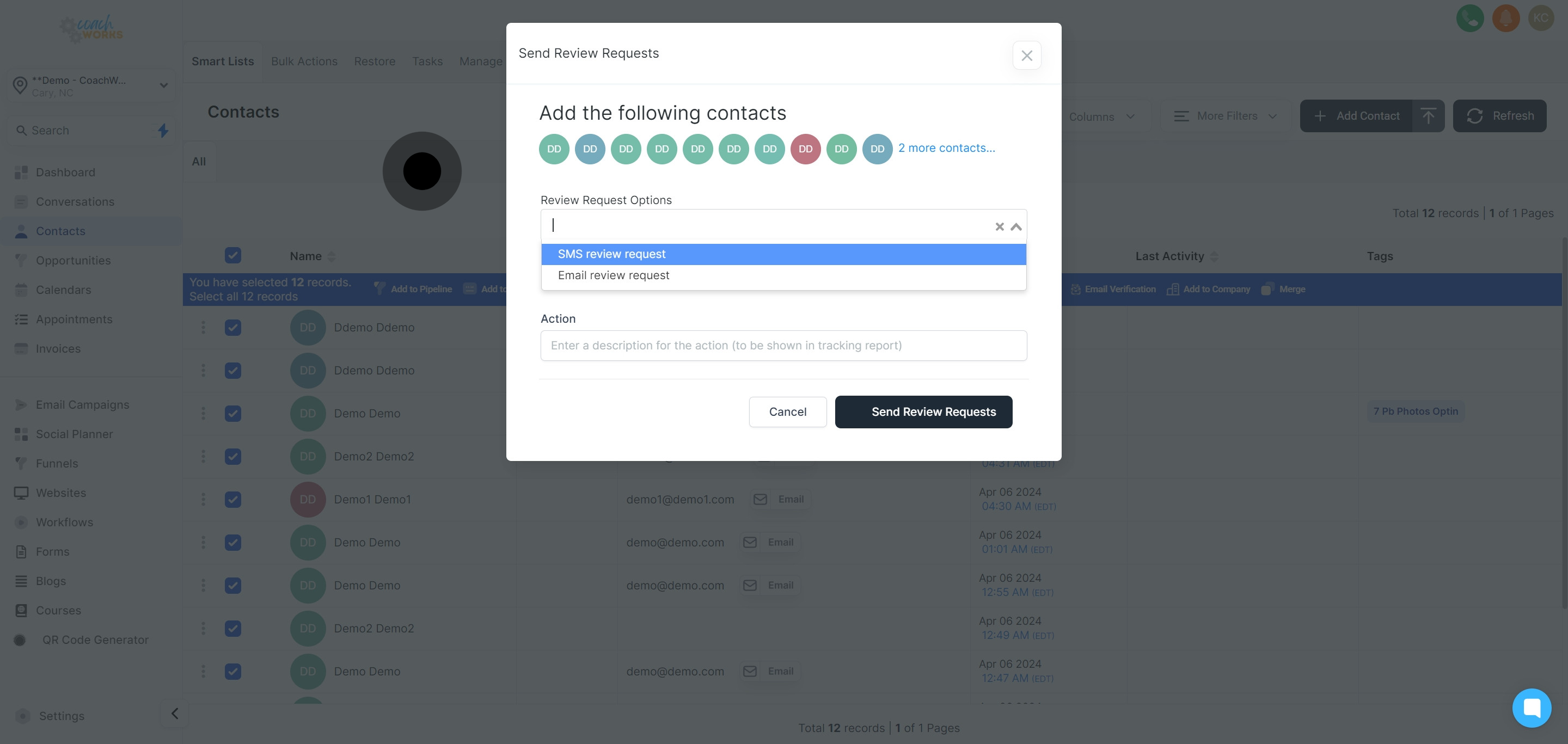 7 Click on "SMS review request".