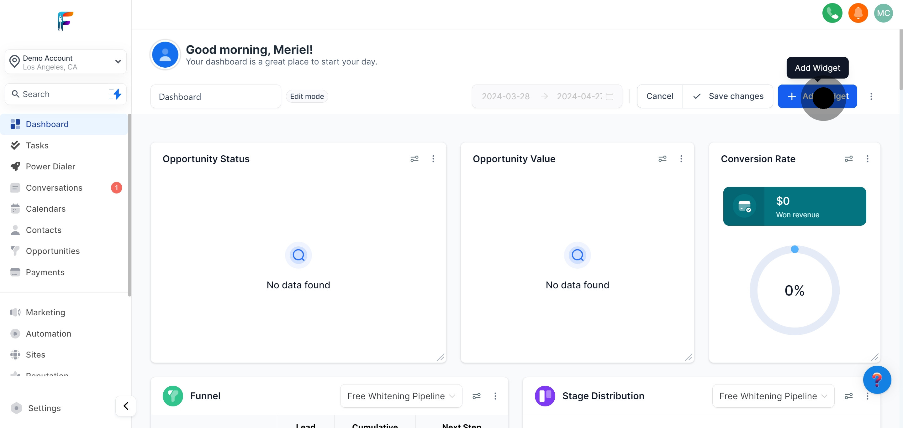 6 Next, click on "Add Widget".