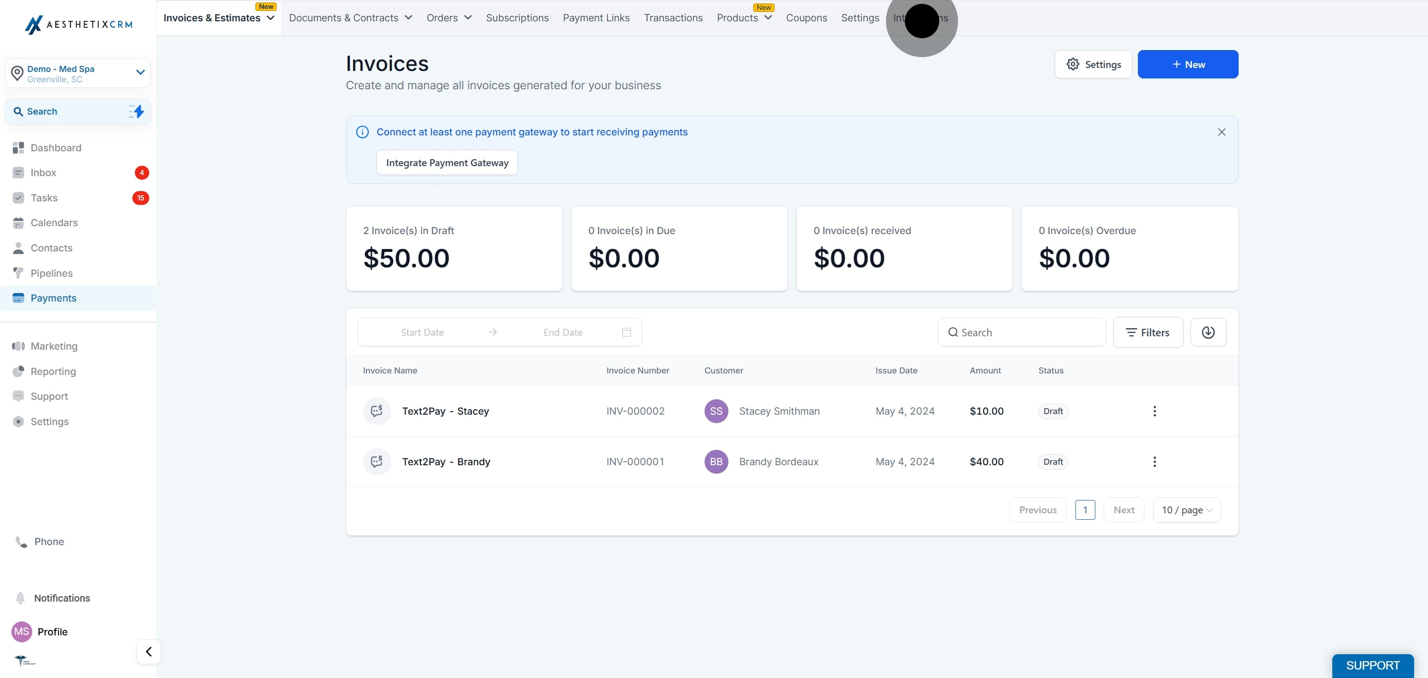 2 Click on "Integrations".