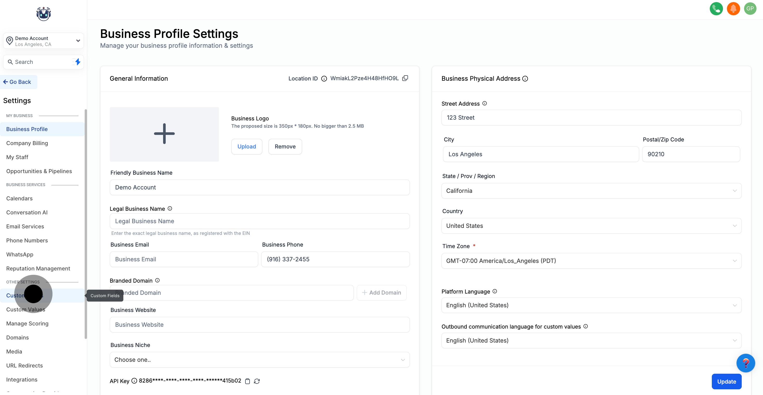 2 Click on "Custom Fields".