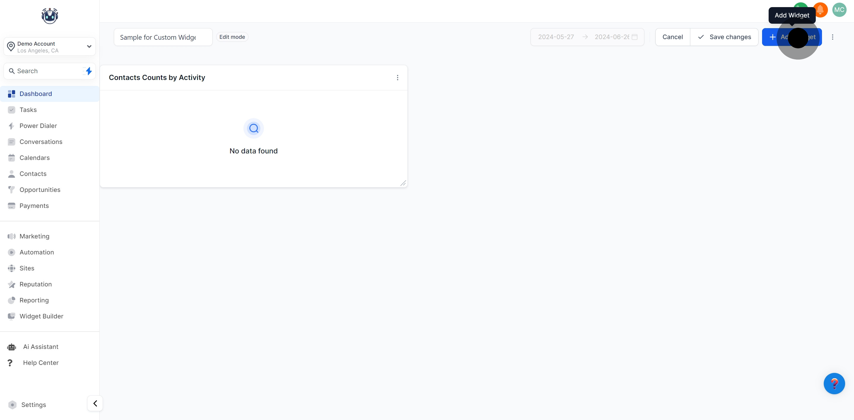 1 After, click on "Add Widget".