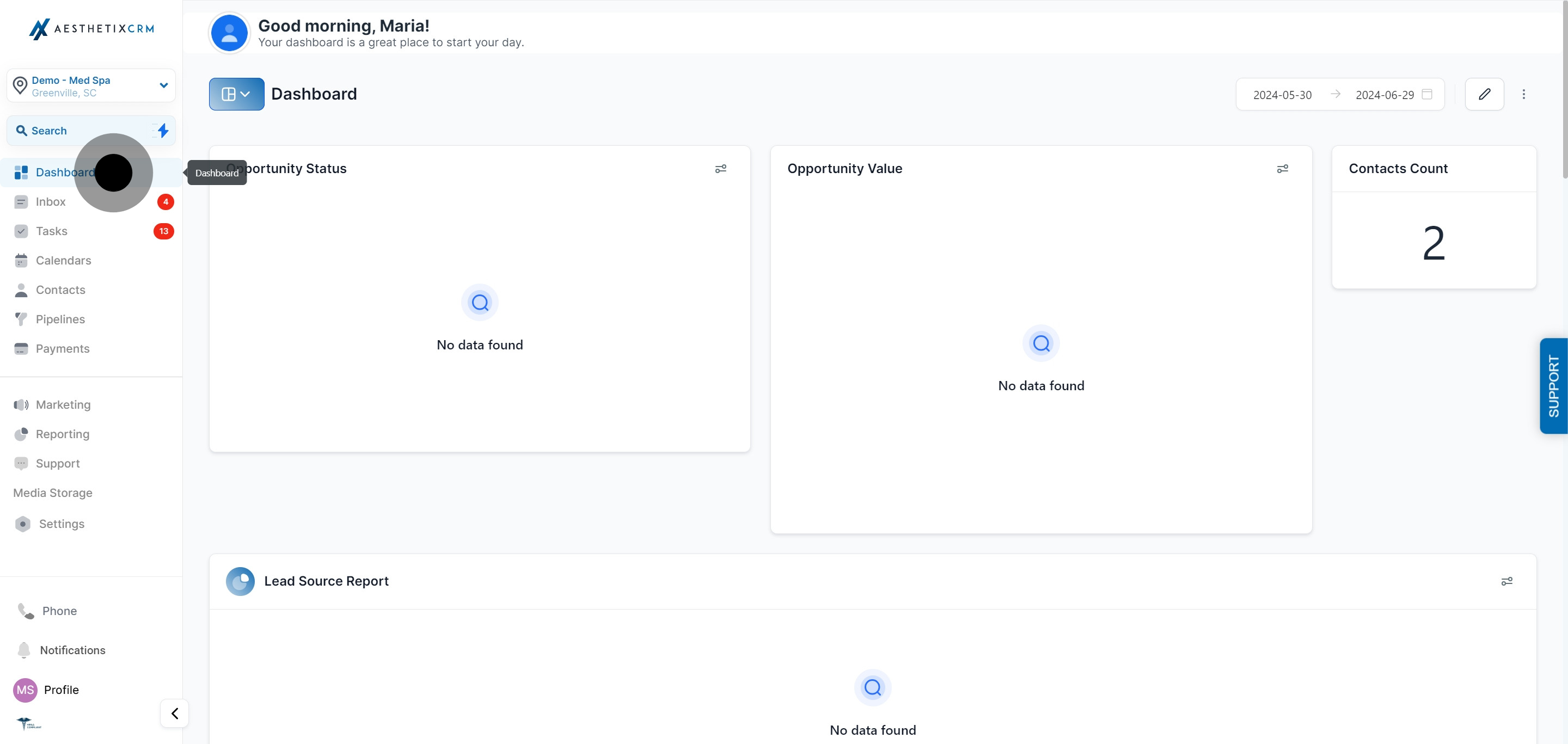 1 Click on "Dashboard".