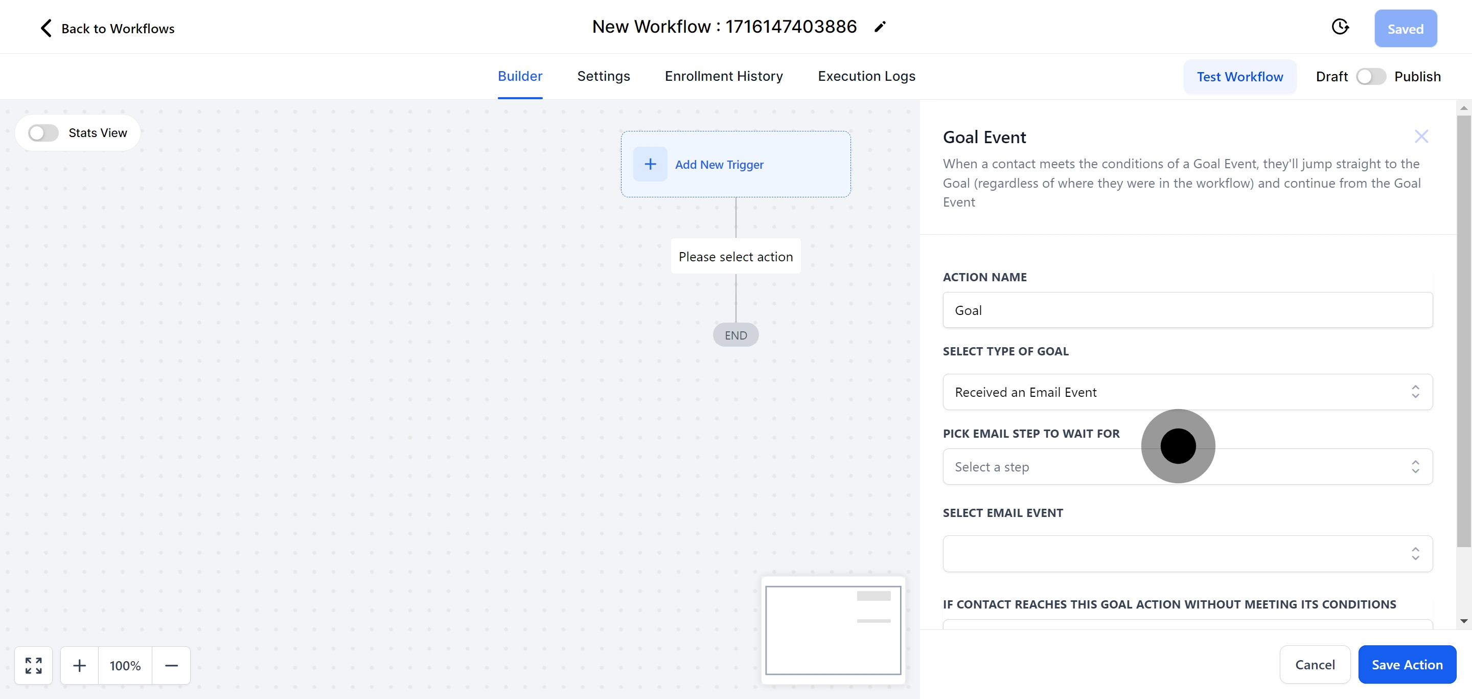 7 Next up, click on "Pick Email step To Wait for".