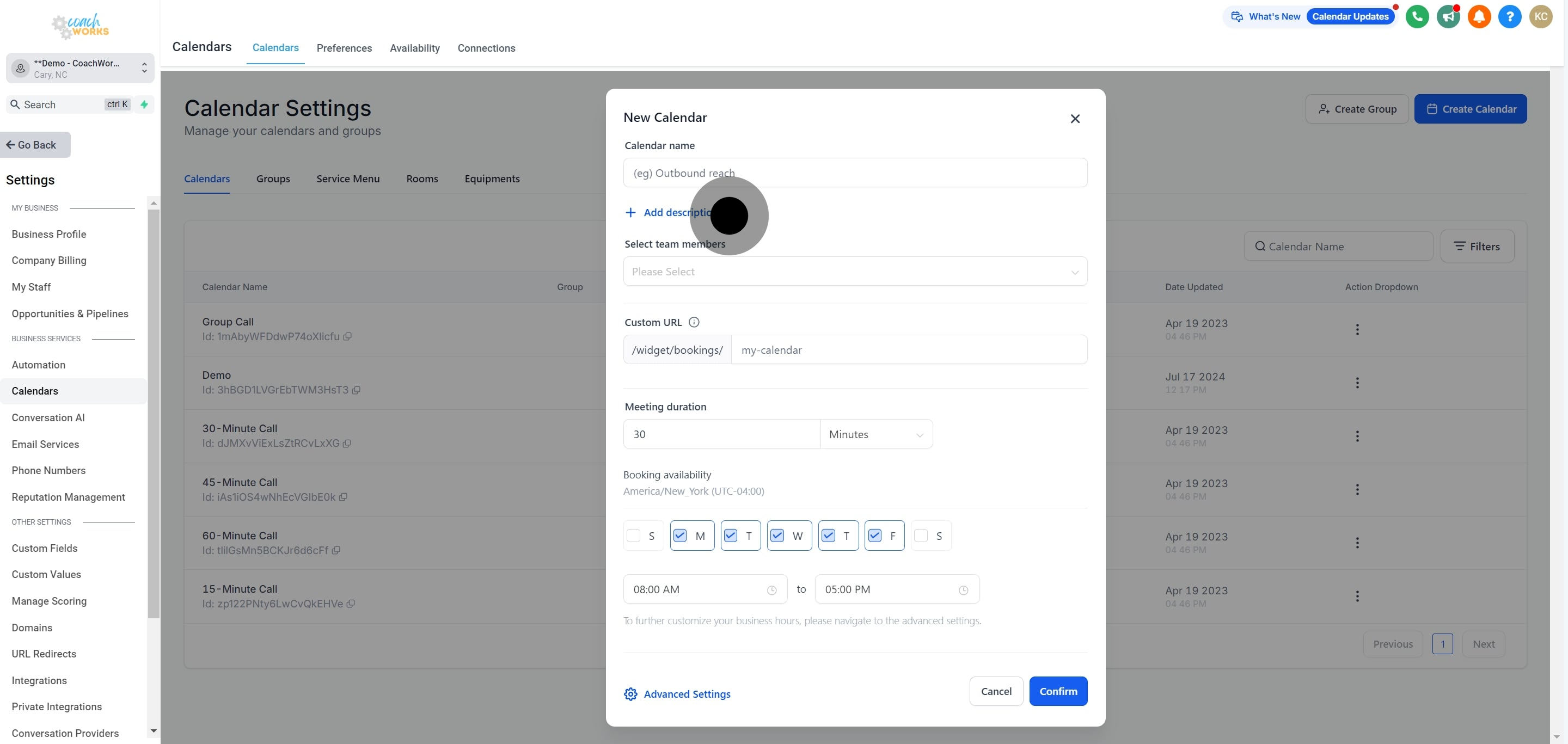 7 Click on "Calendar name".