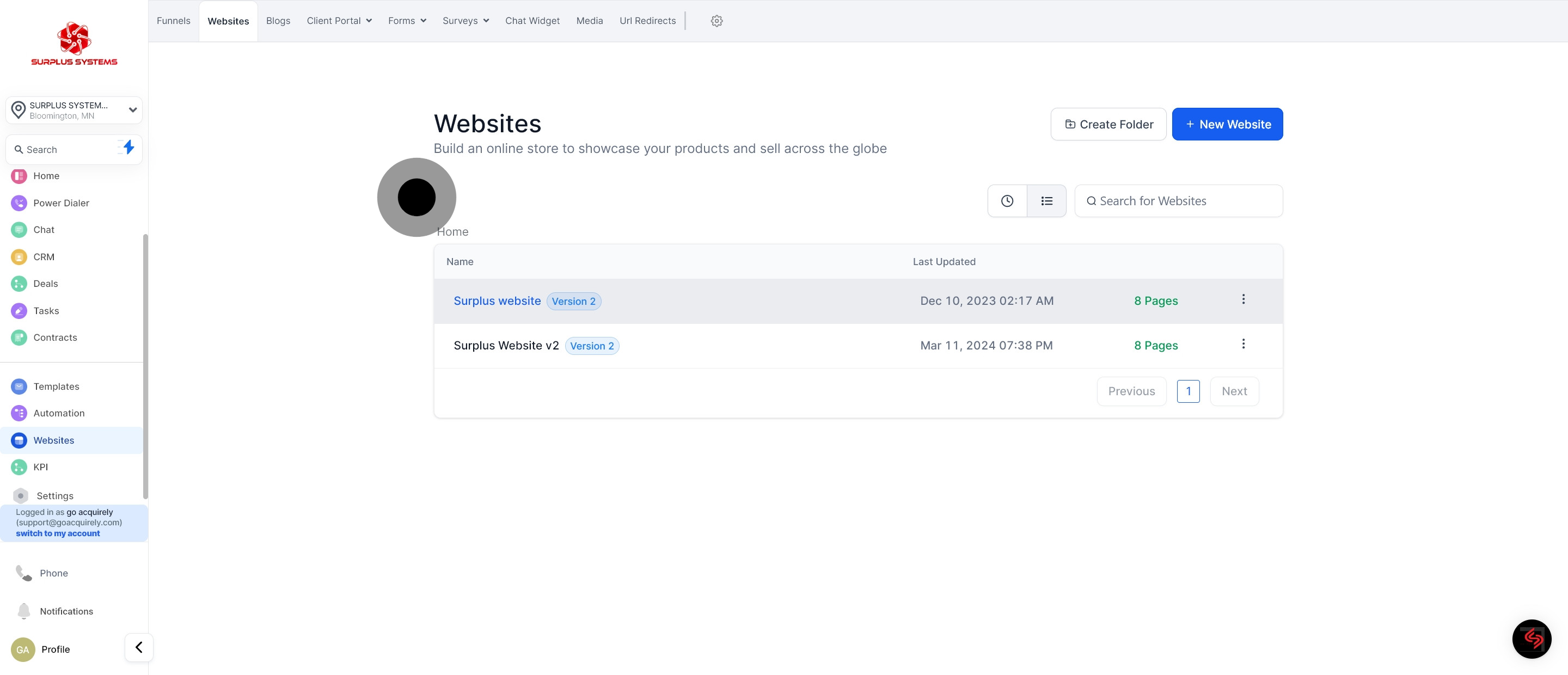 3 Click on "Surplus website".