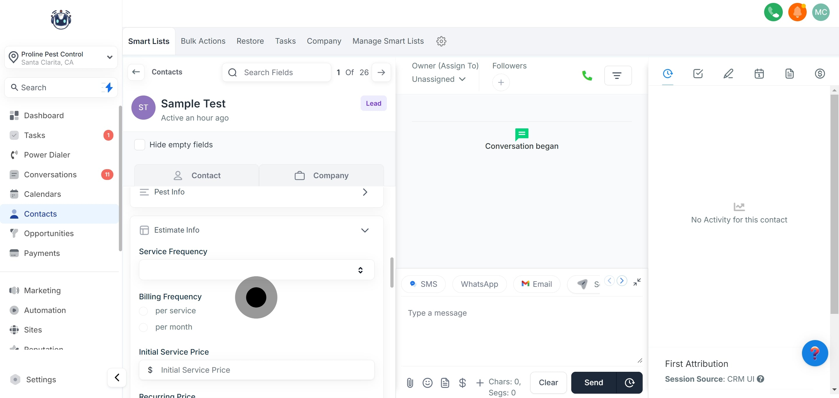 4 Click on "Estimate Info".