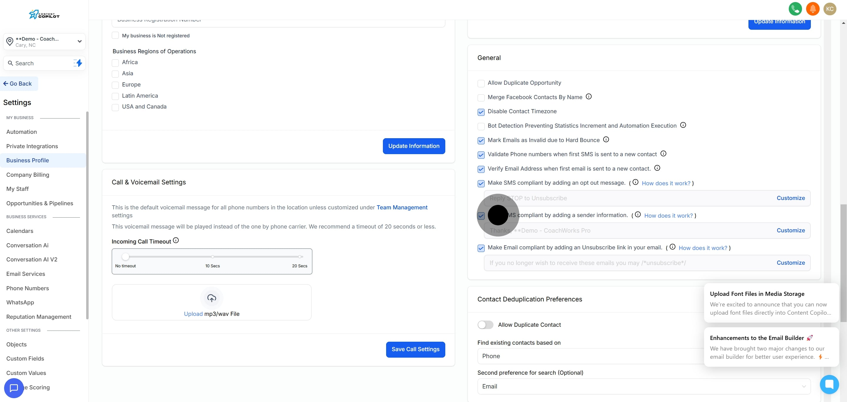 4 To begin, click on "Make SMS compliant by adding a sender information.".