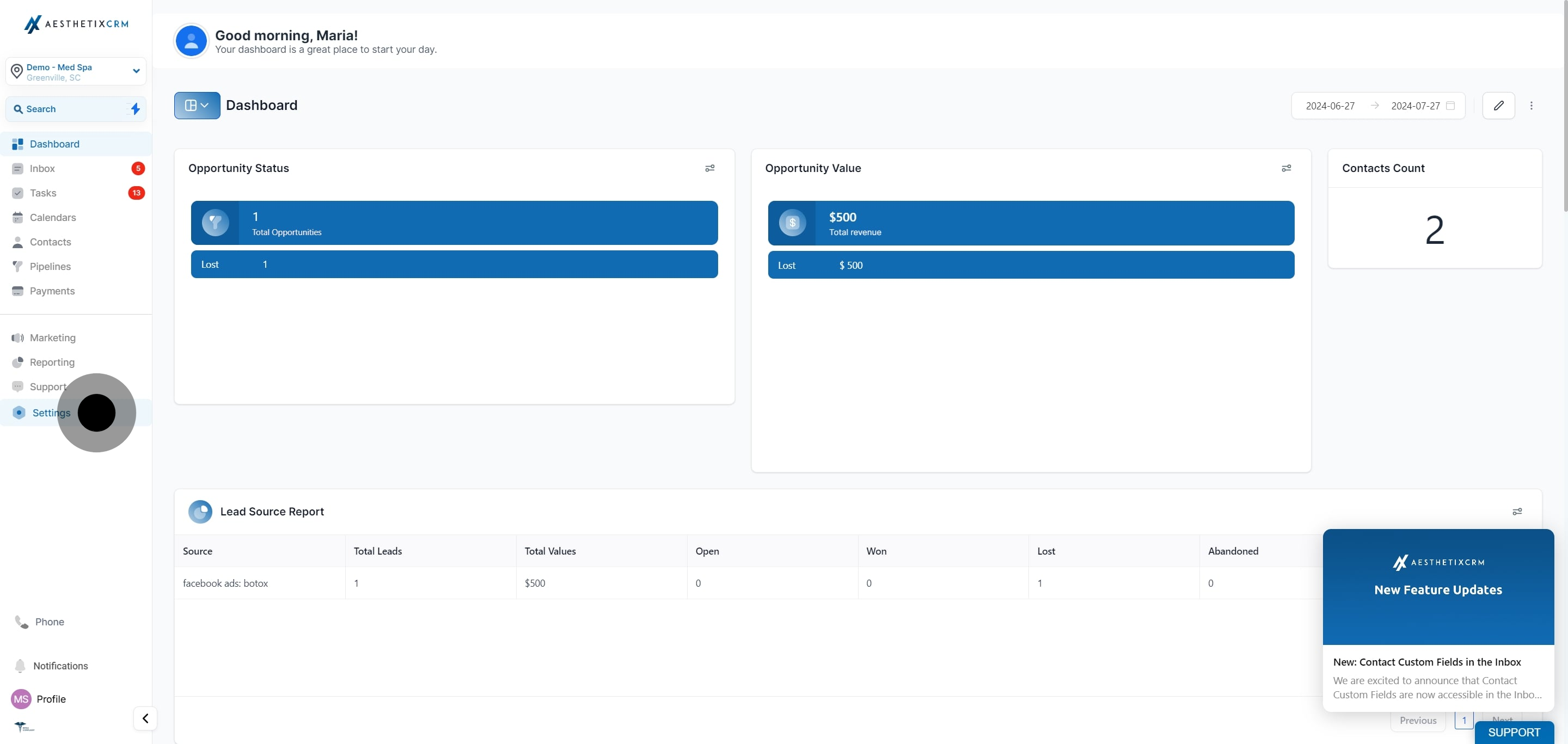 1 Click on the element.
