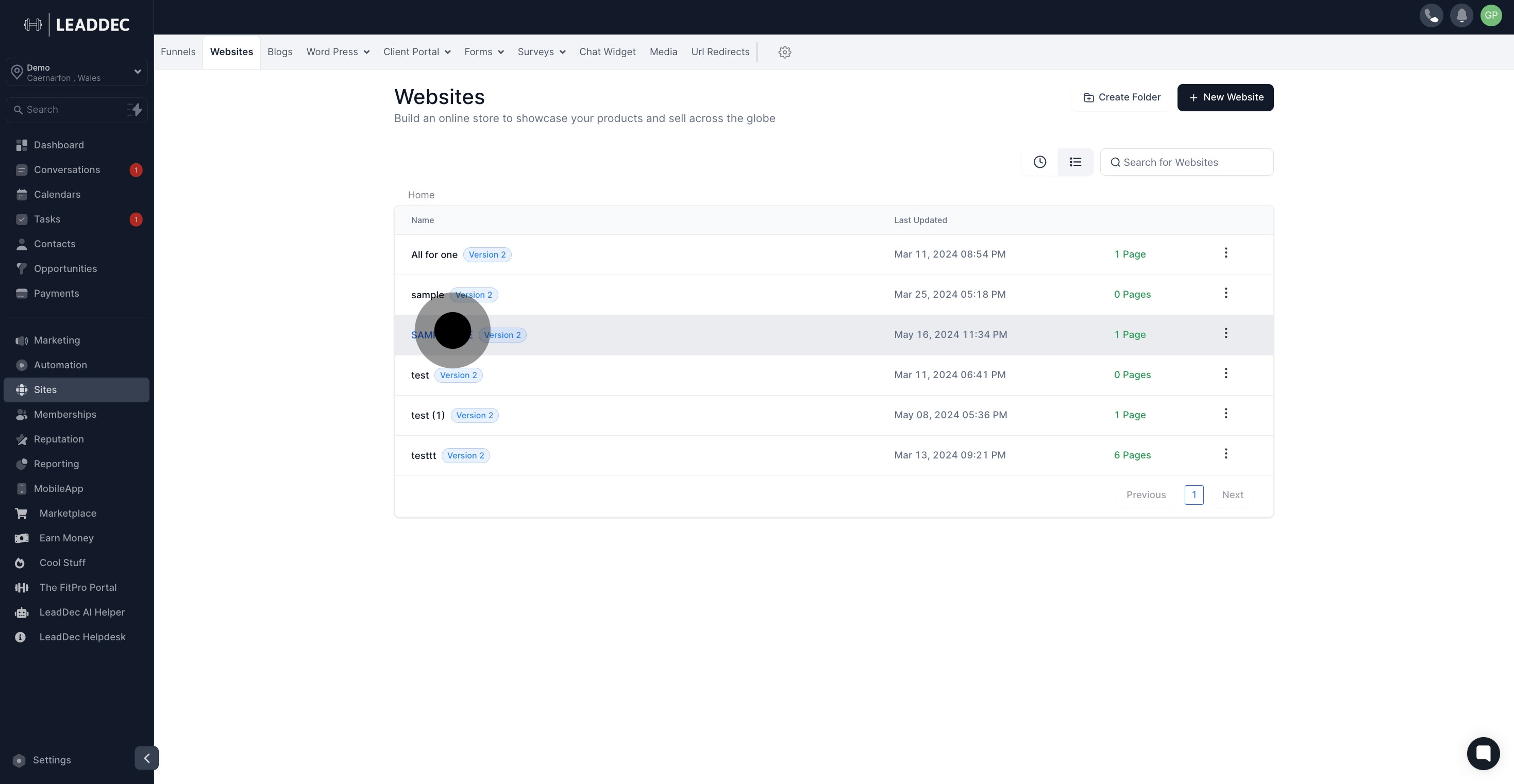 3 Click on "SAMPLE ONE".