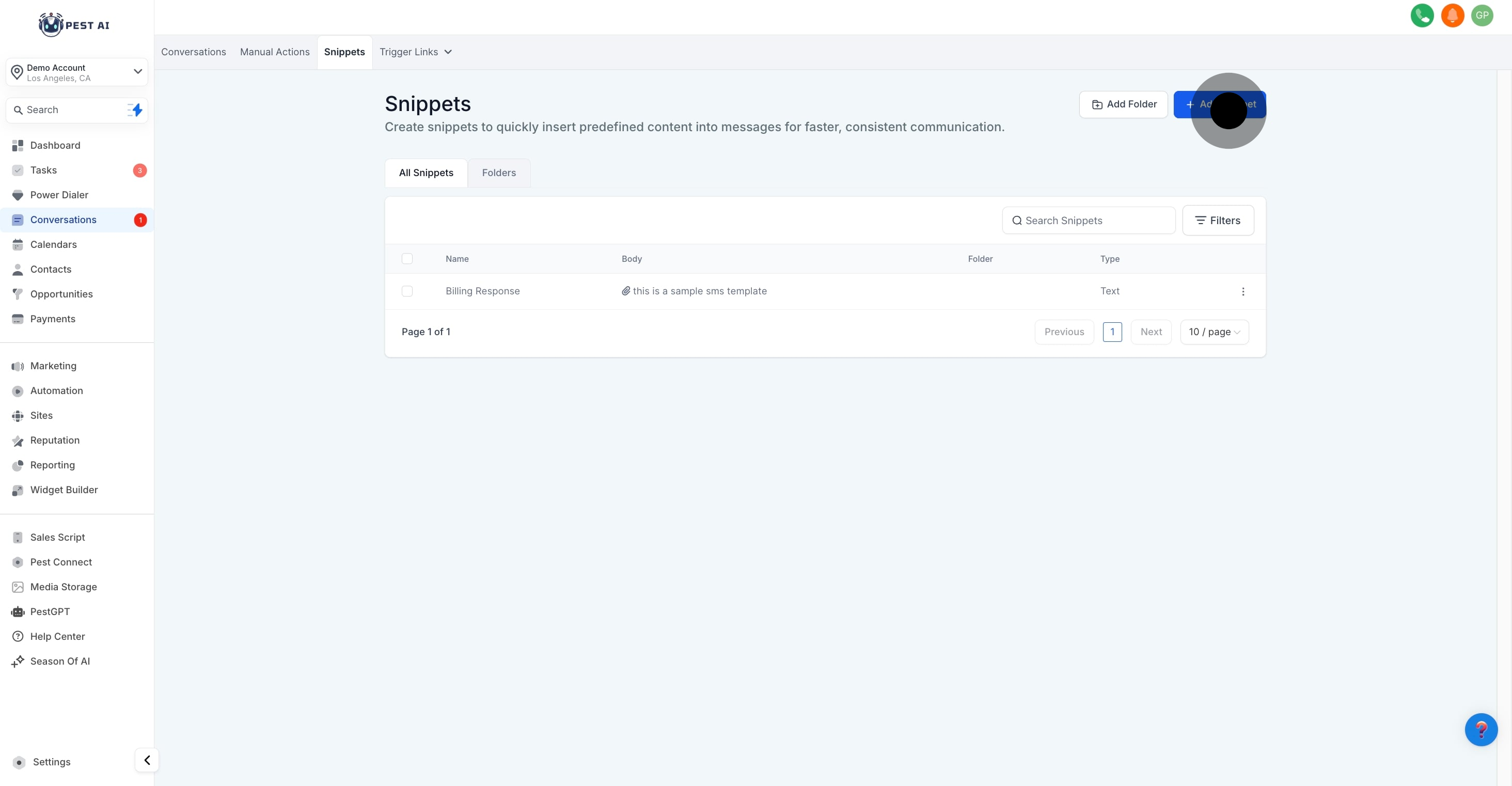 3 Next up, click on "Add Snippet".