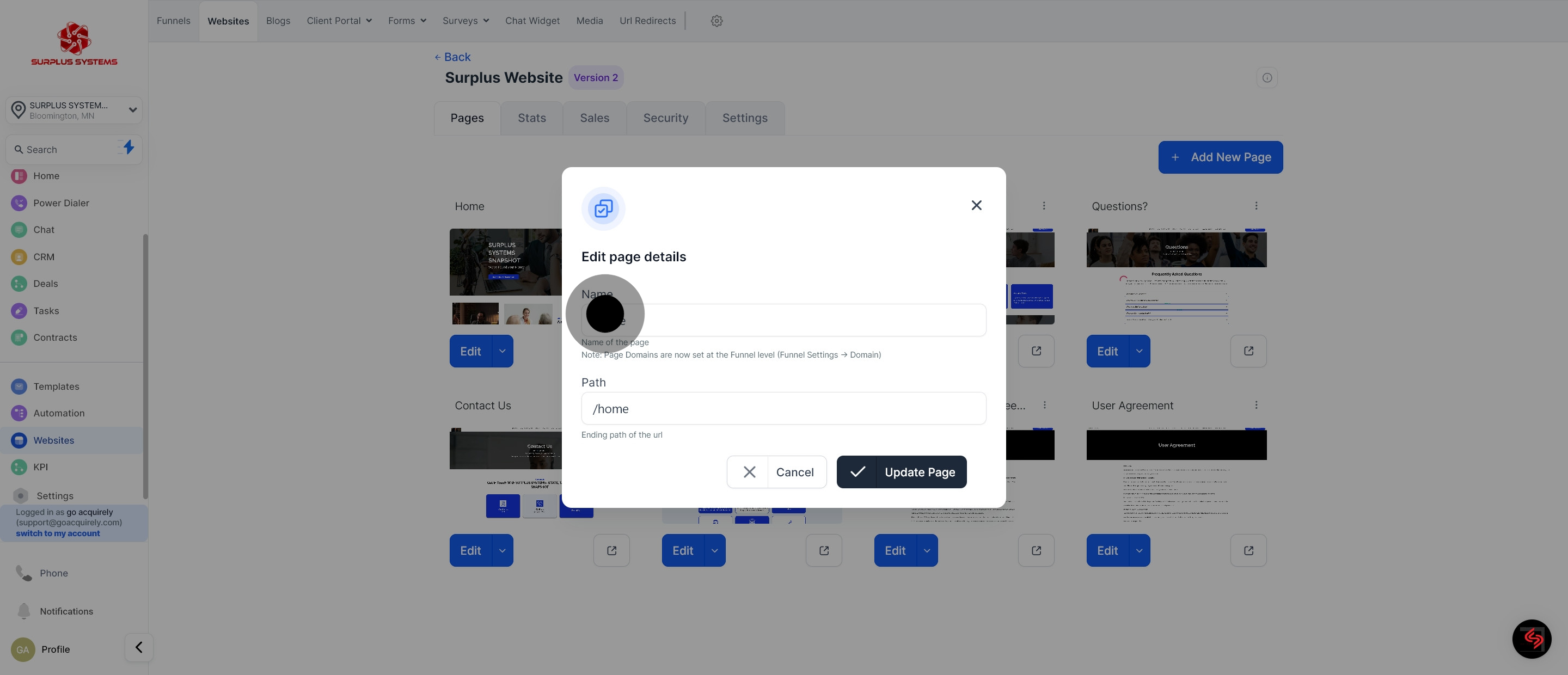 9 Click on "Edit page details".