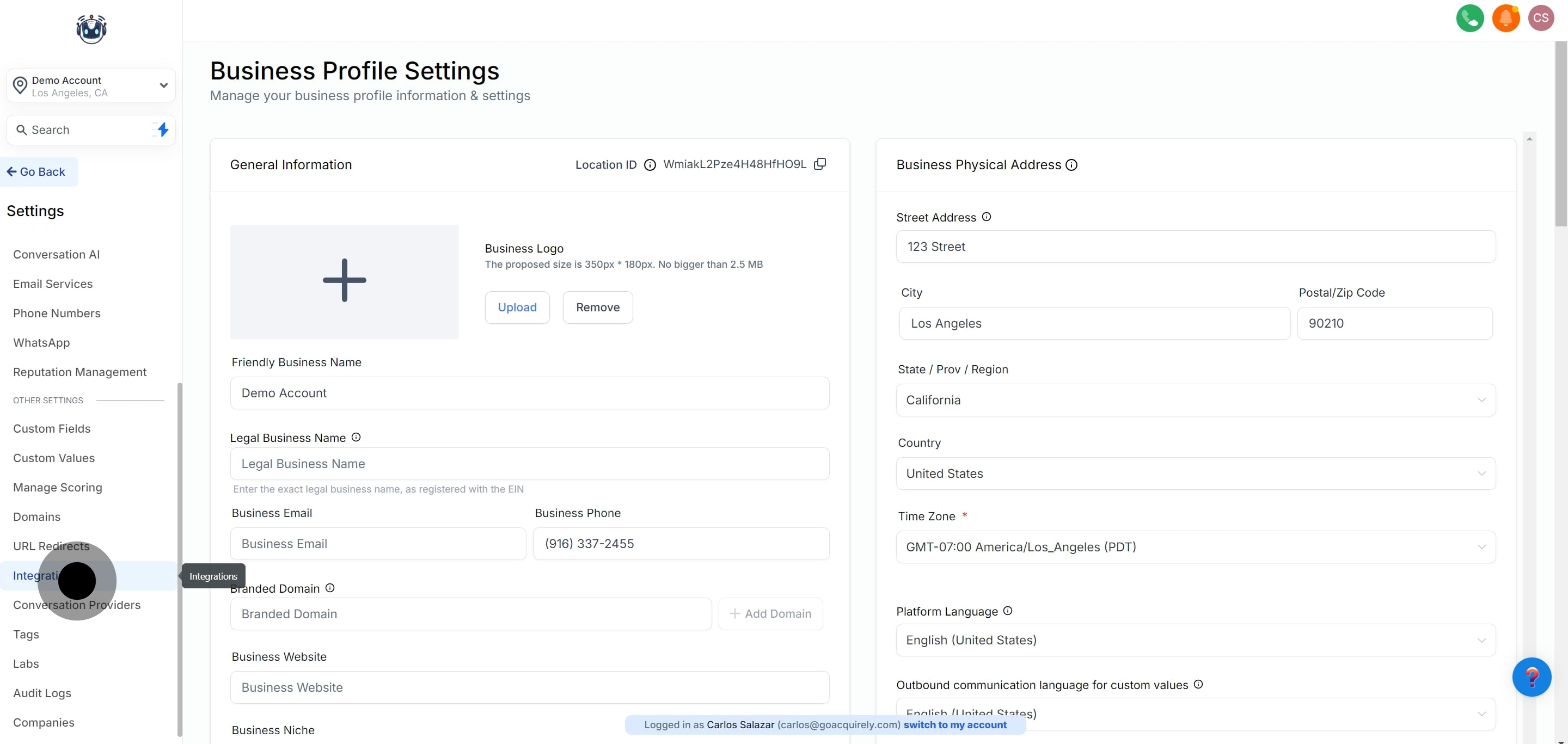 2 Afterwards, click on "Integrations".