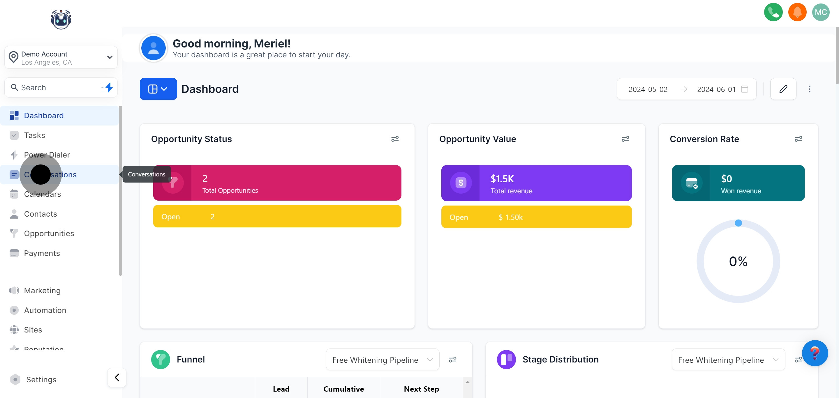 1 Click on "Conversations".