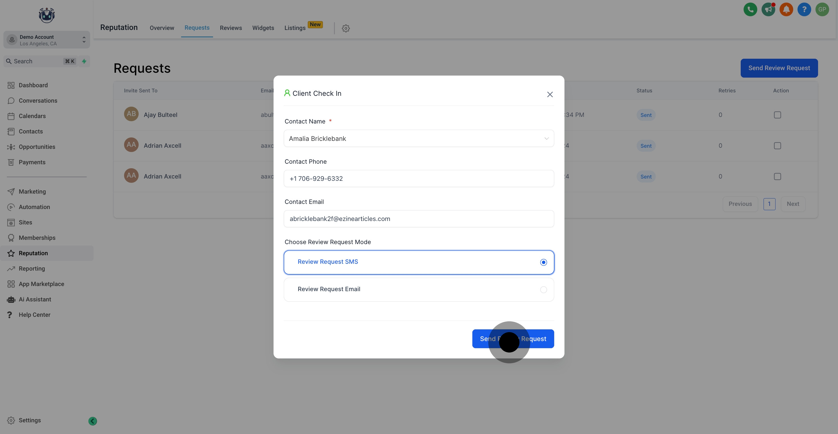 7 After that, click on "Send Review Request".