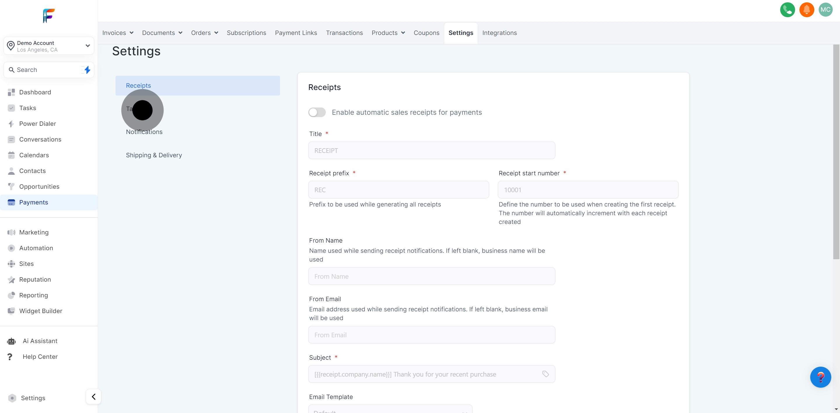 3 Next, click on "Taxes".