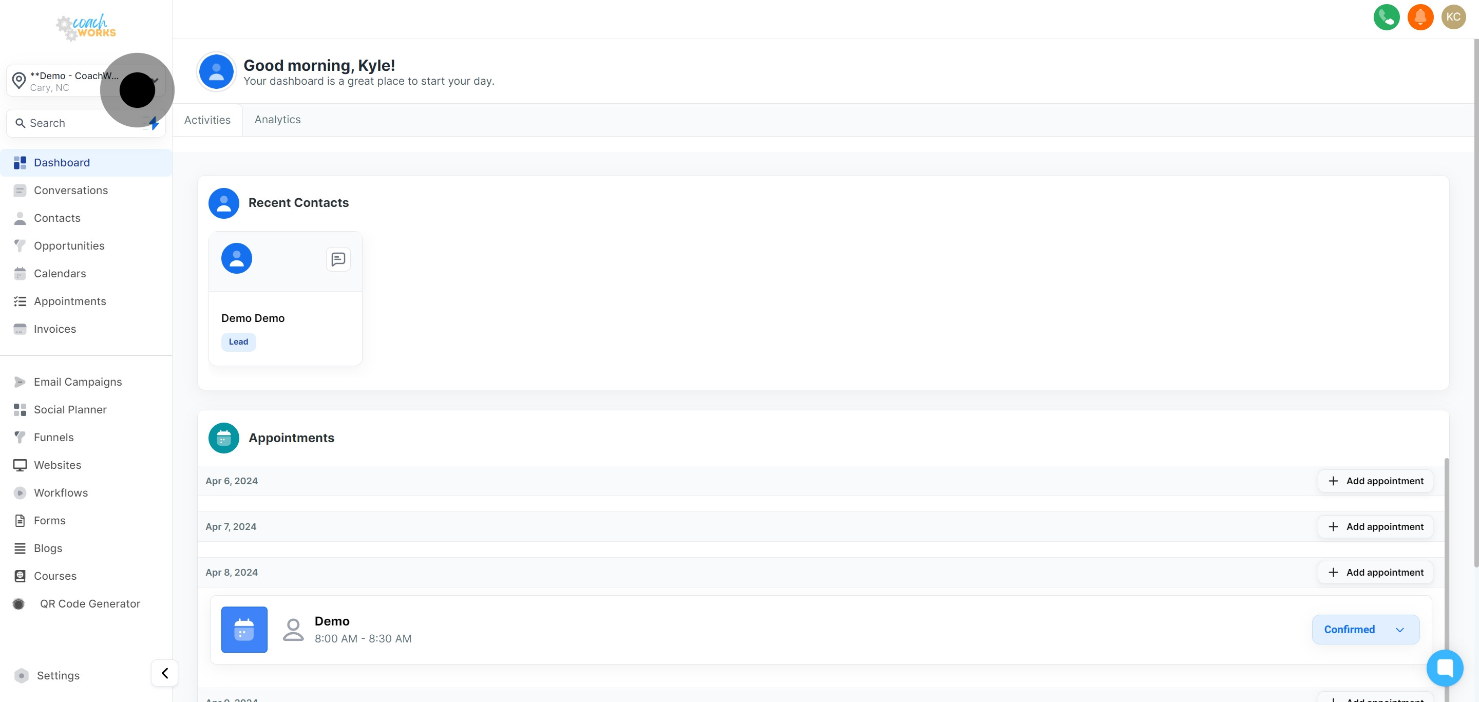 1 To commence, click on "activities".