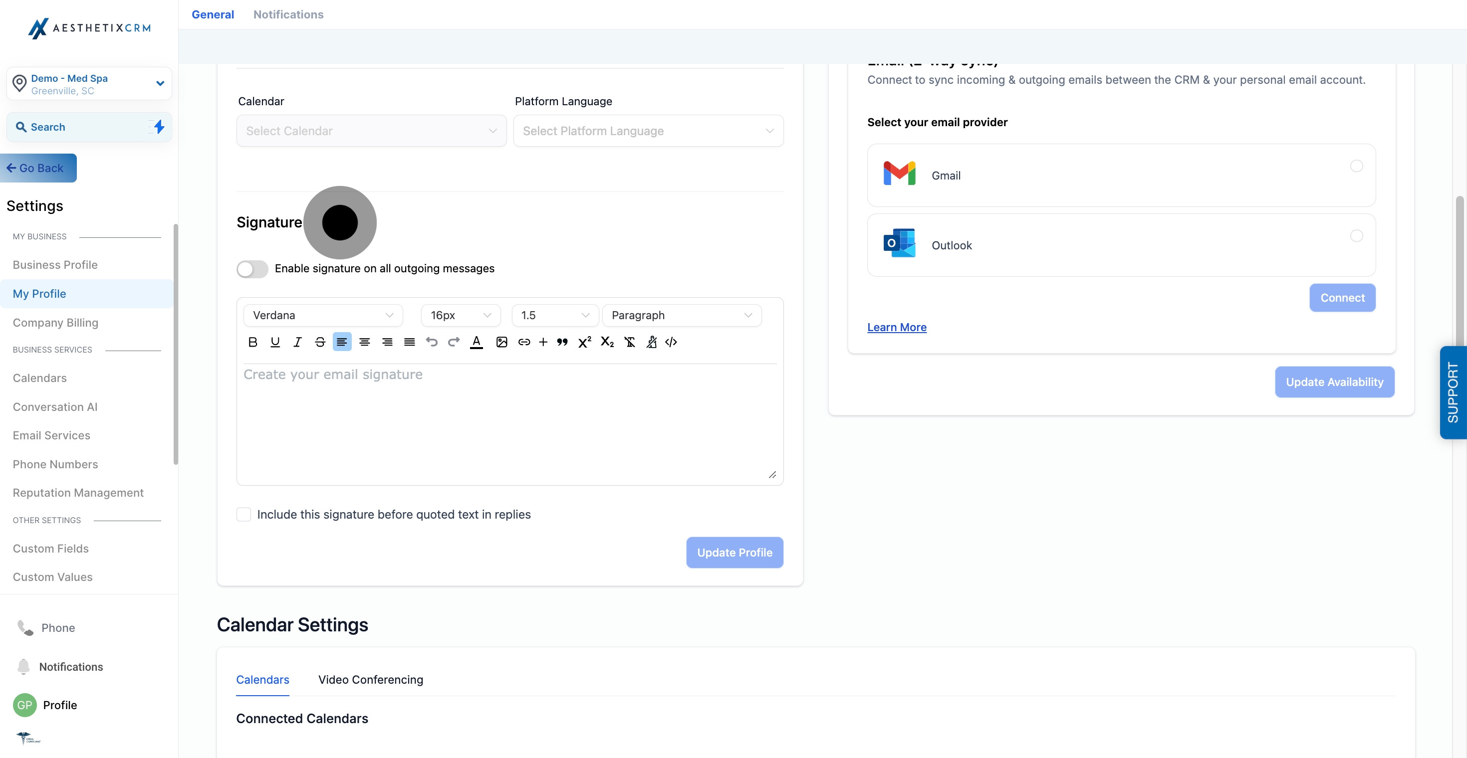 3 Click on "Signature".