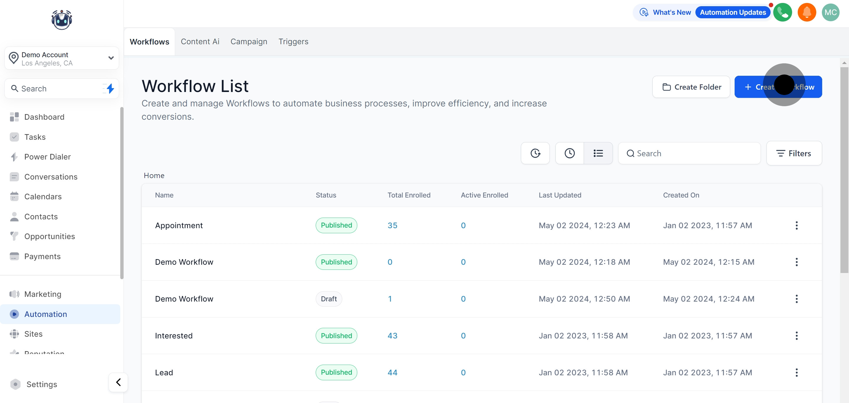 2 Following that, click on "Create Workflow".