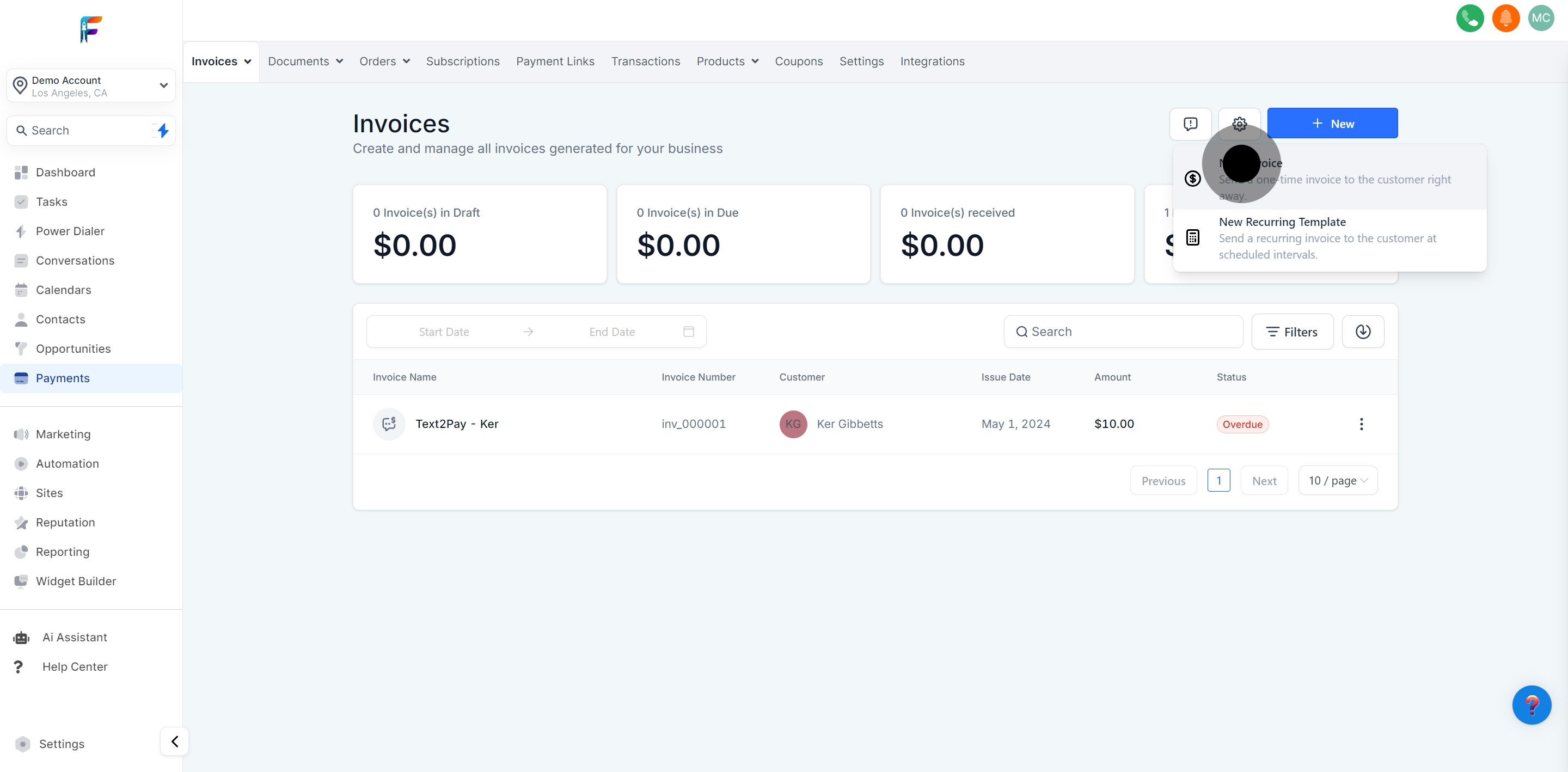 3 Then, click on "New Invoice".