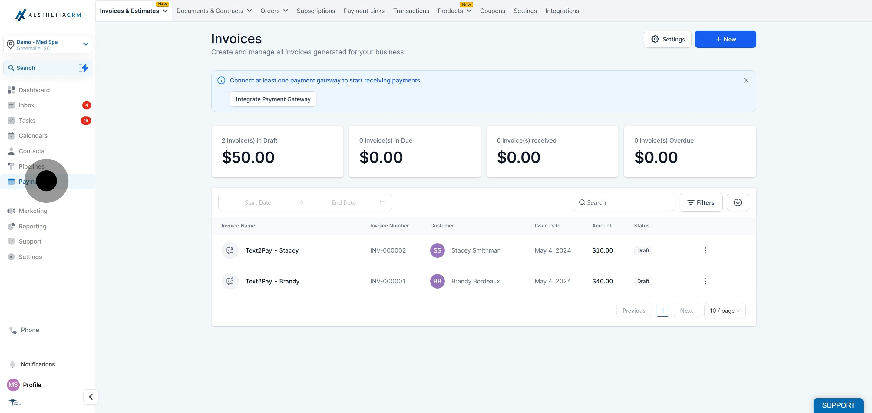 1 Click on "Invoices".
