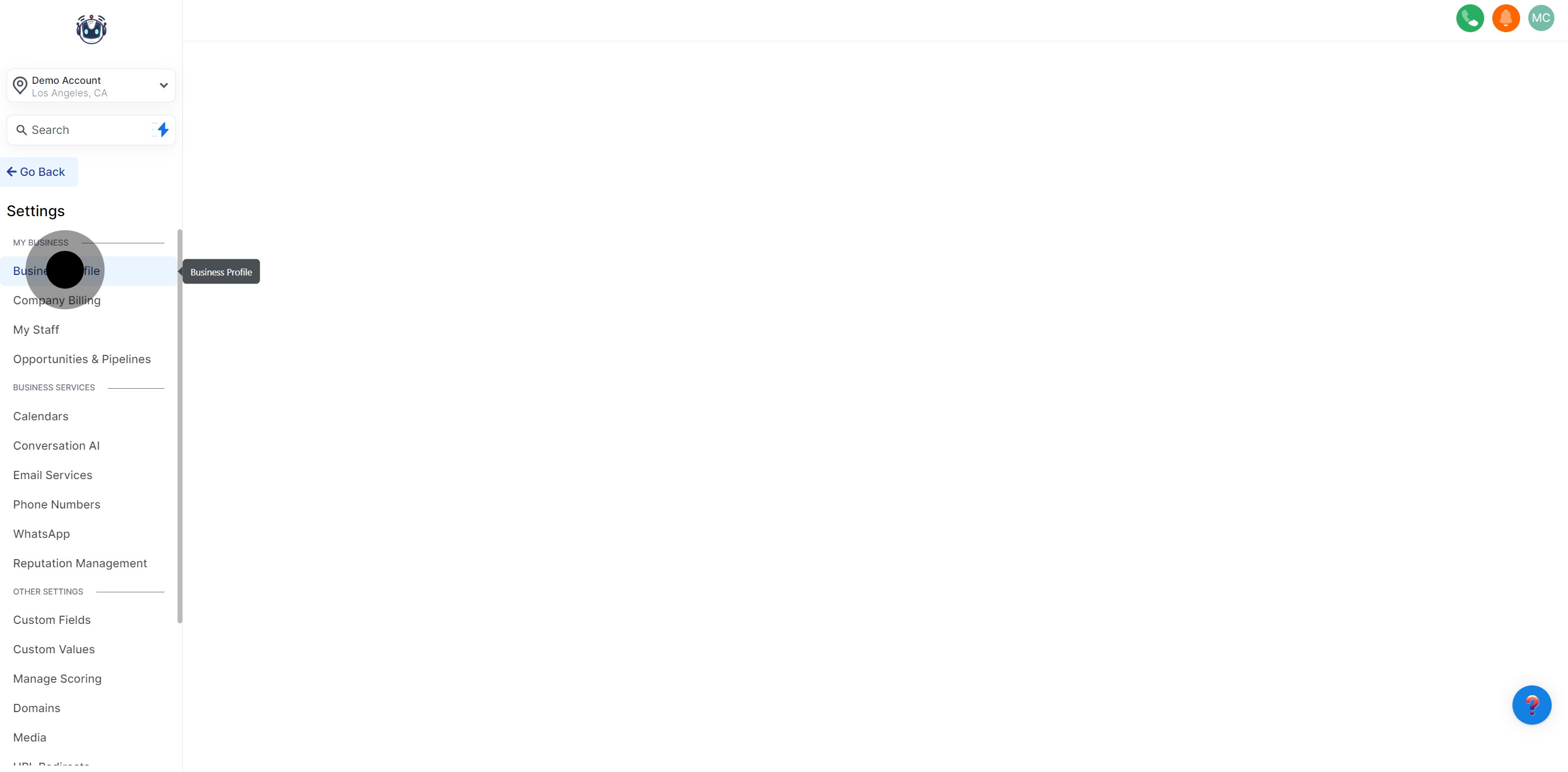 2 Click on "Business Profile".