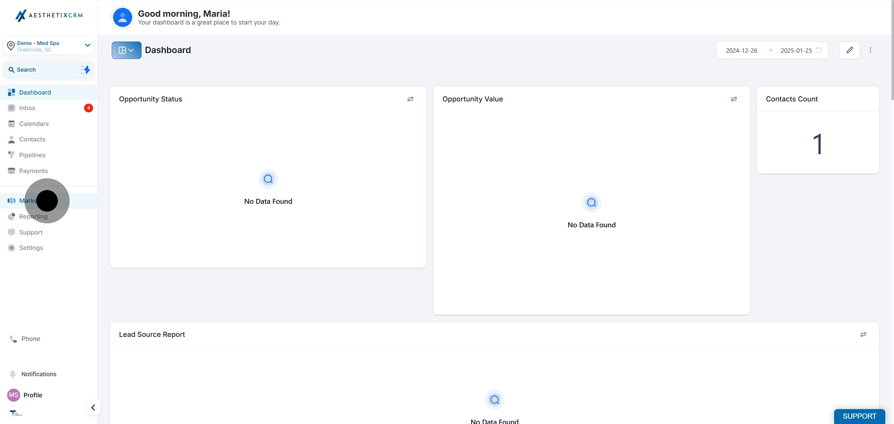 1 Firstly, click on "Marketing".