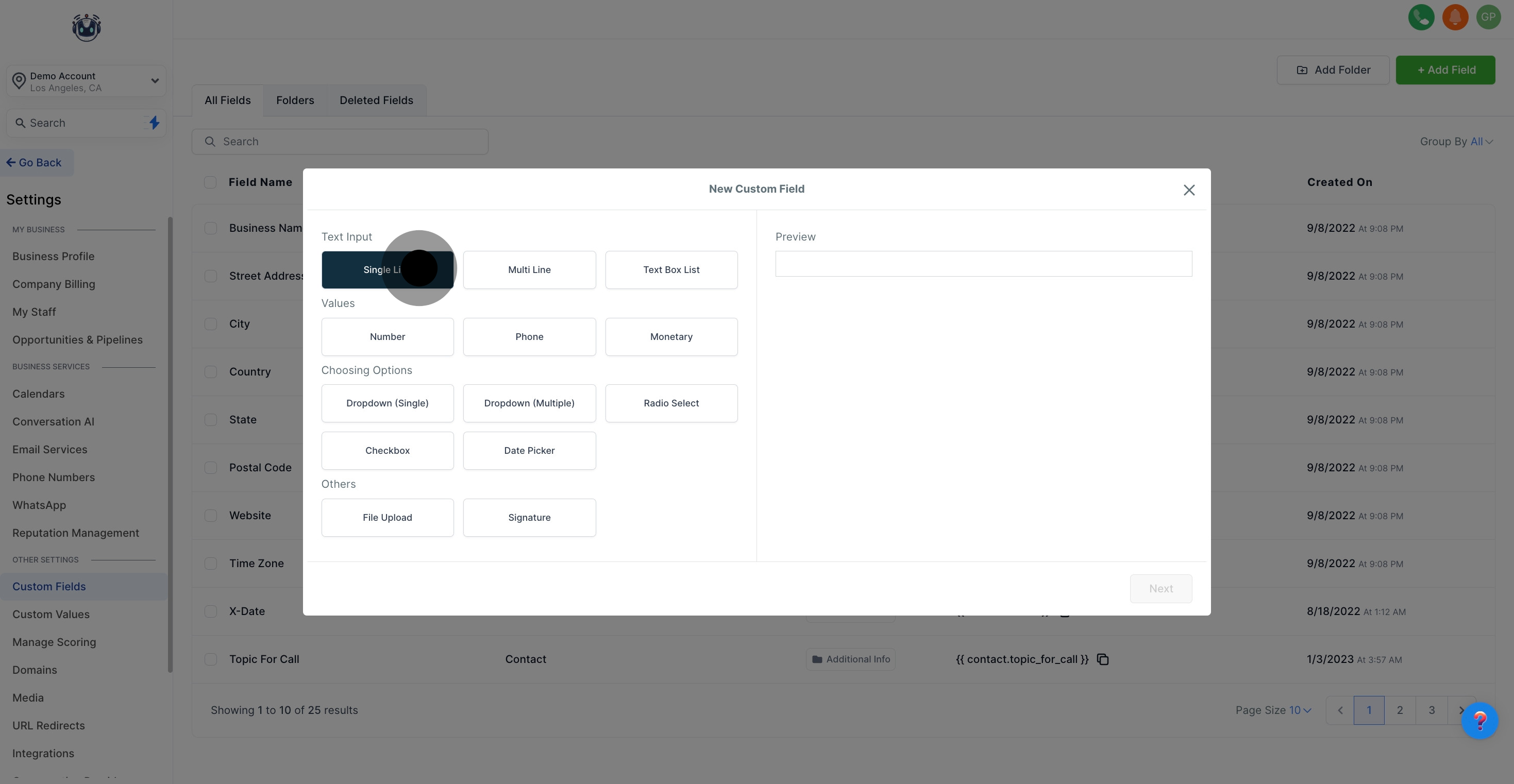 4 Click on "Single Line".