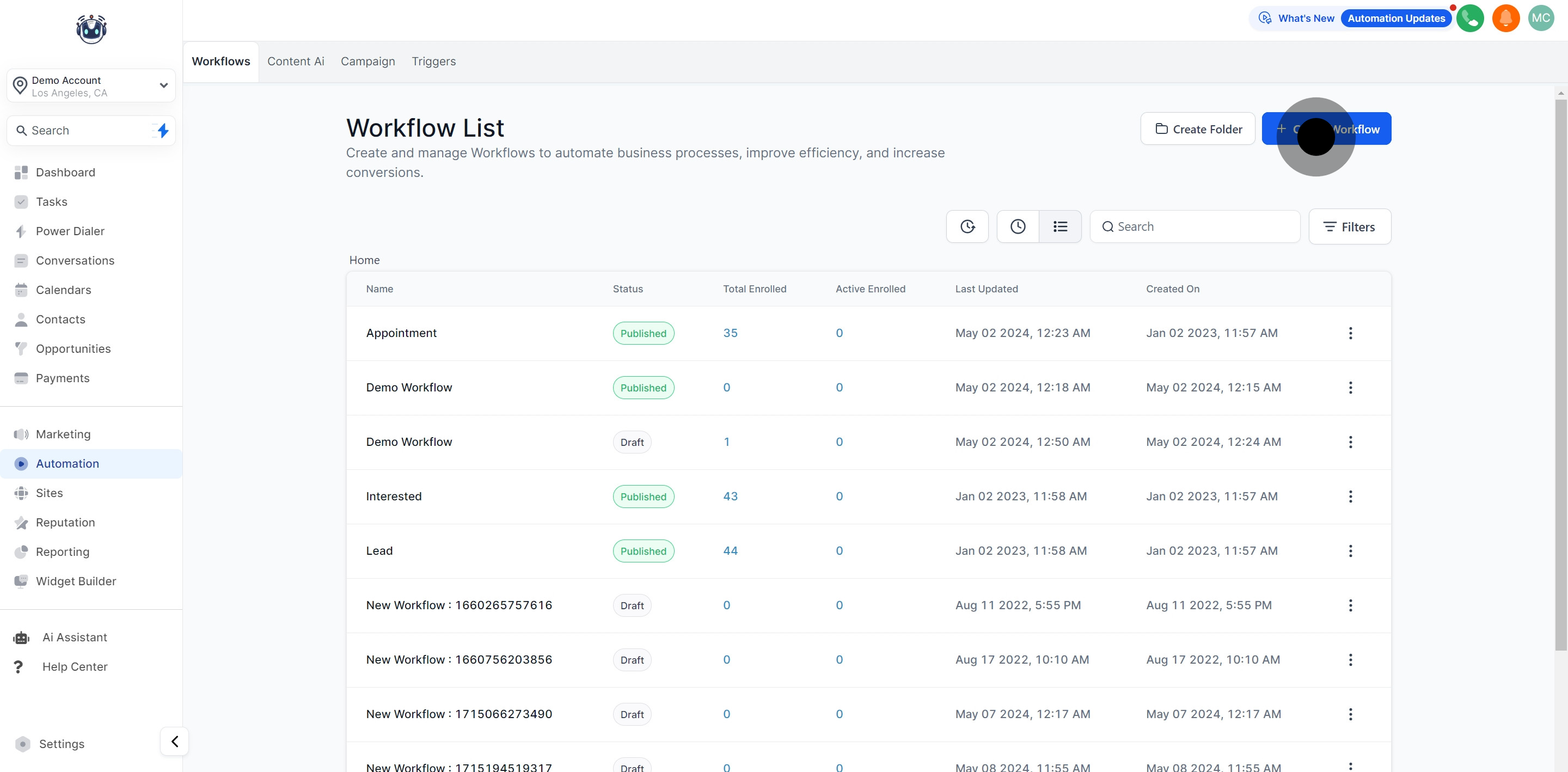 1 Click on "Create Workflow".