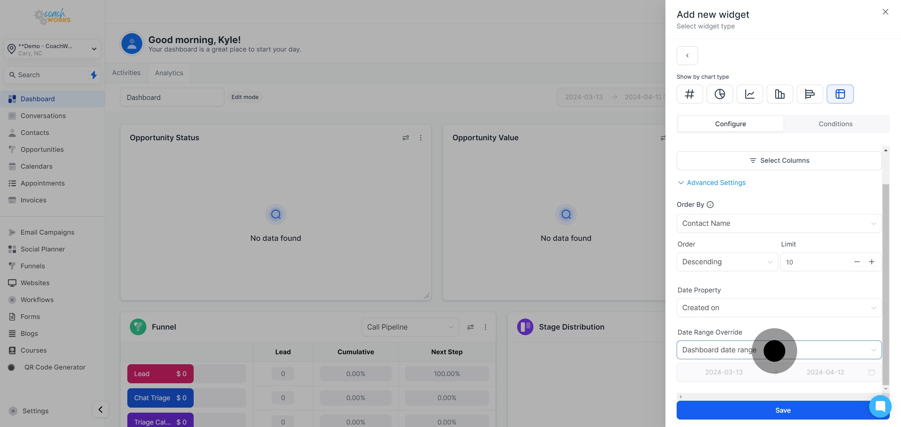 19 Click on "Dashboard date range".