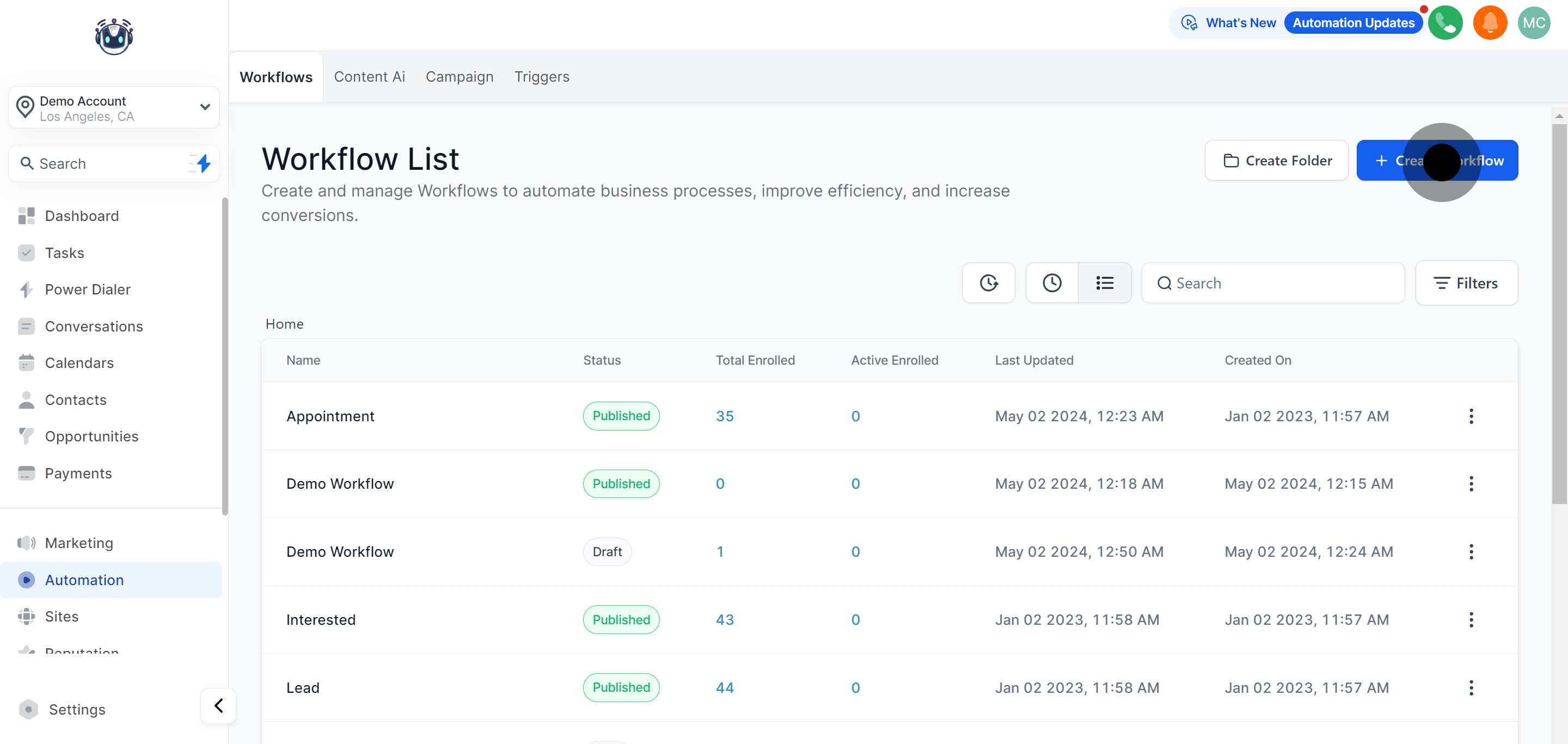 2 Click on "Create Workflow".