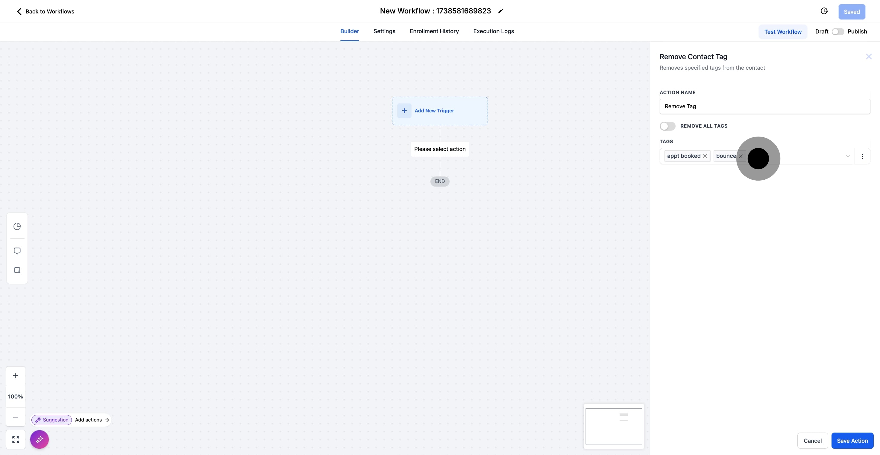 9 Click on "Save Action".