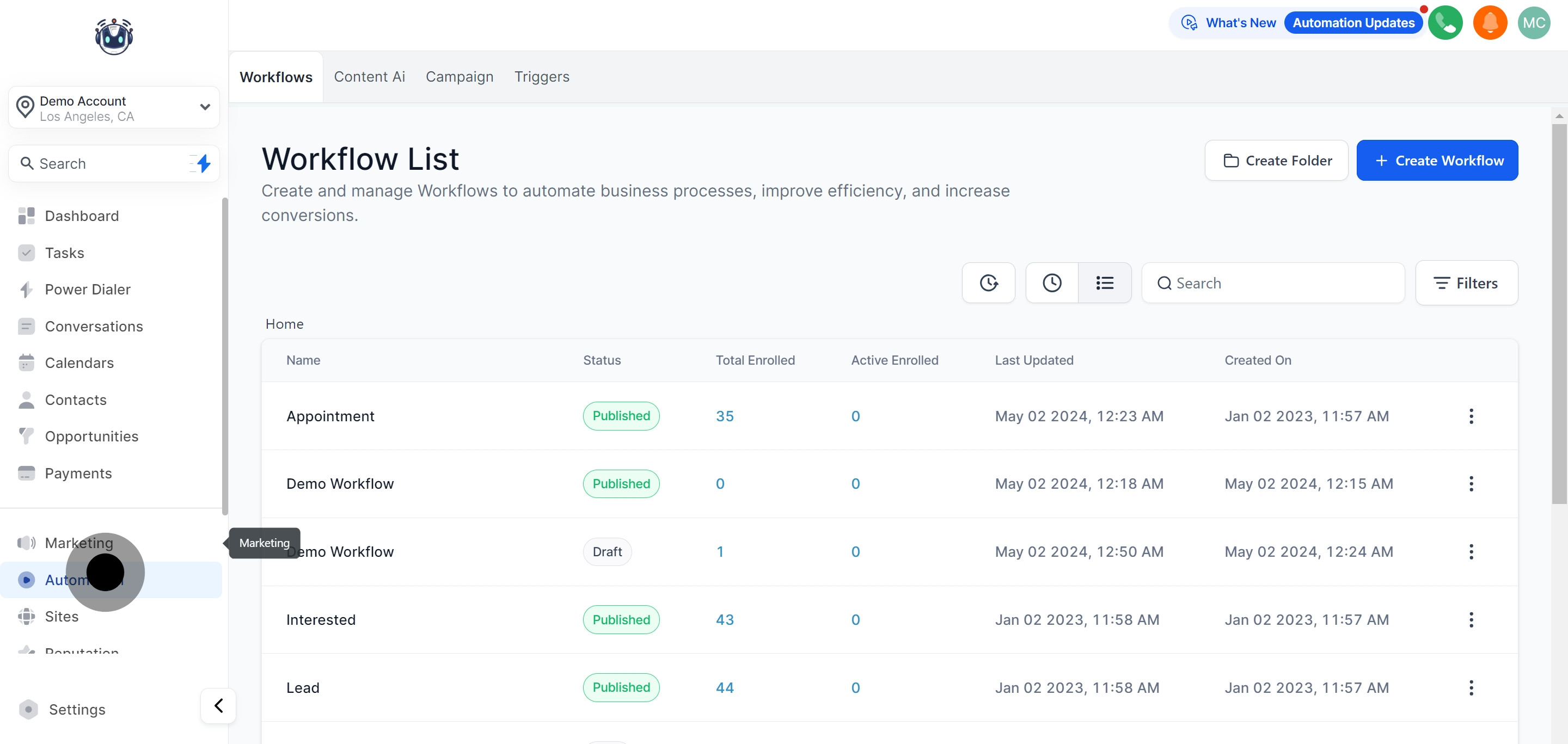 1 To commence, click on "Automation".