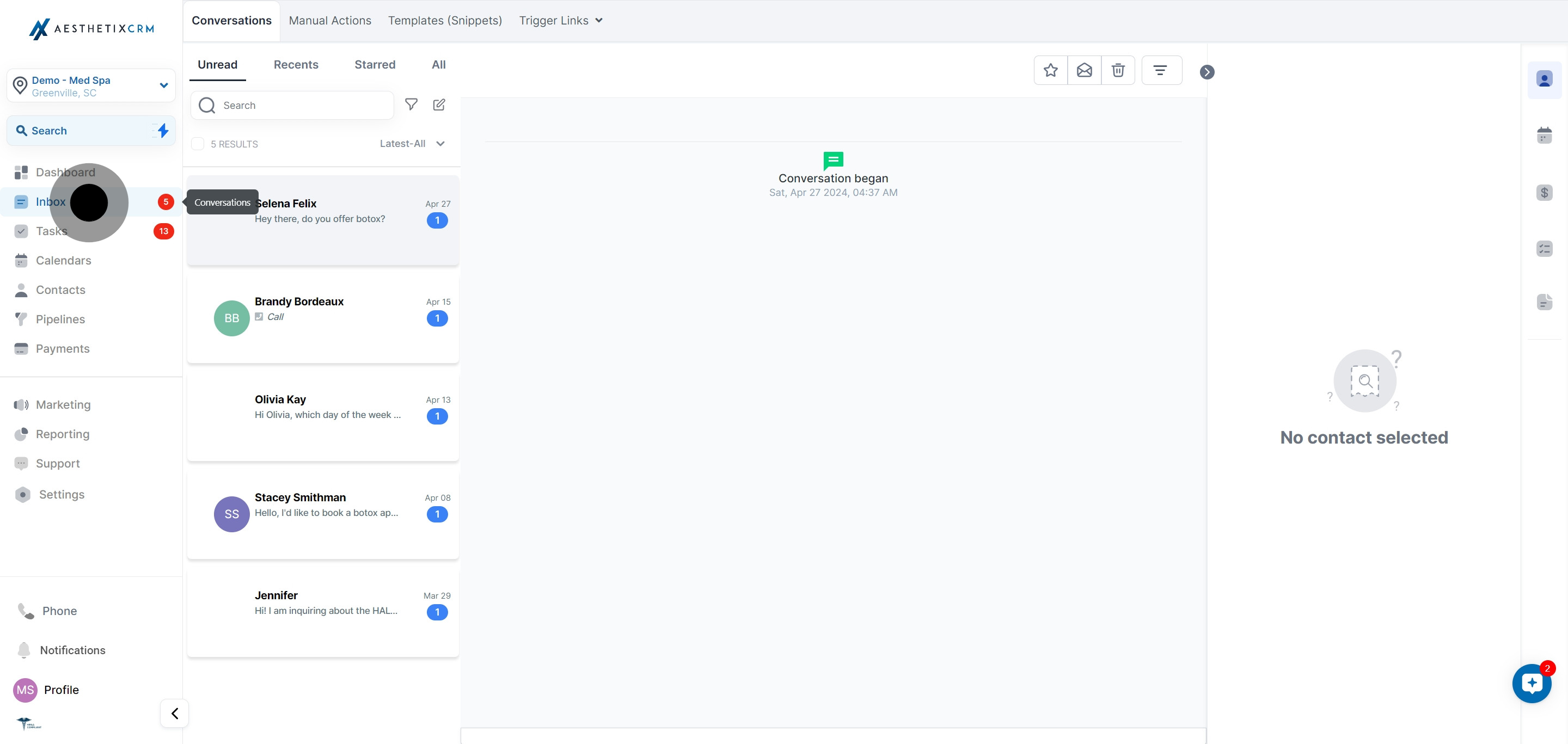 1 Click on the element.