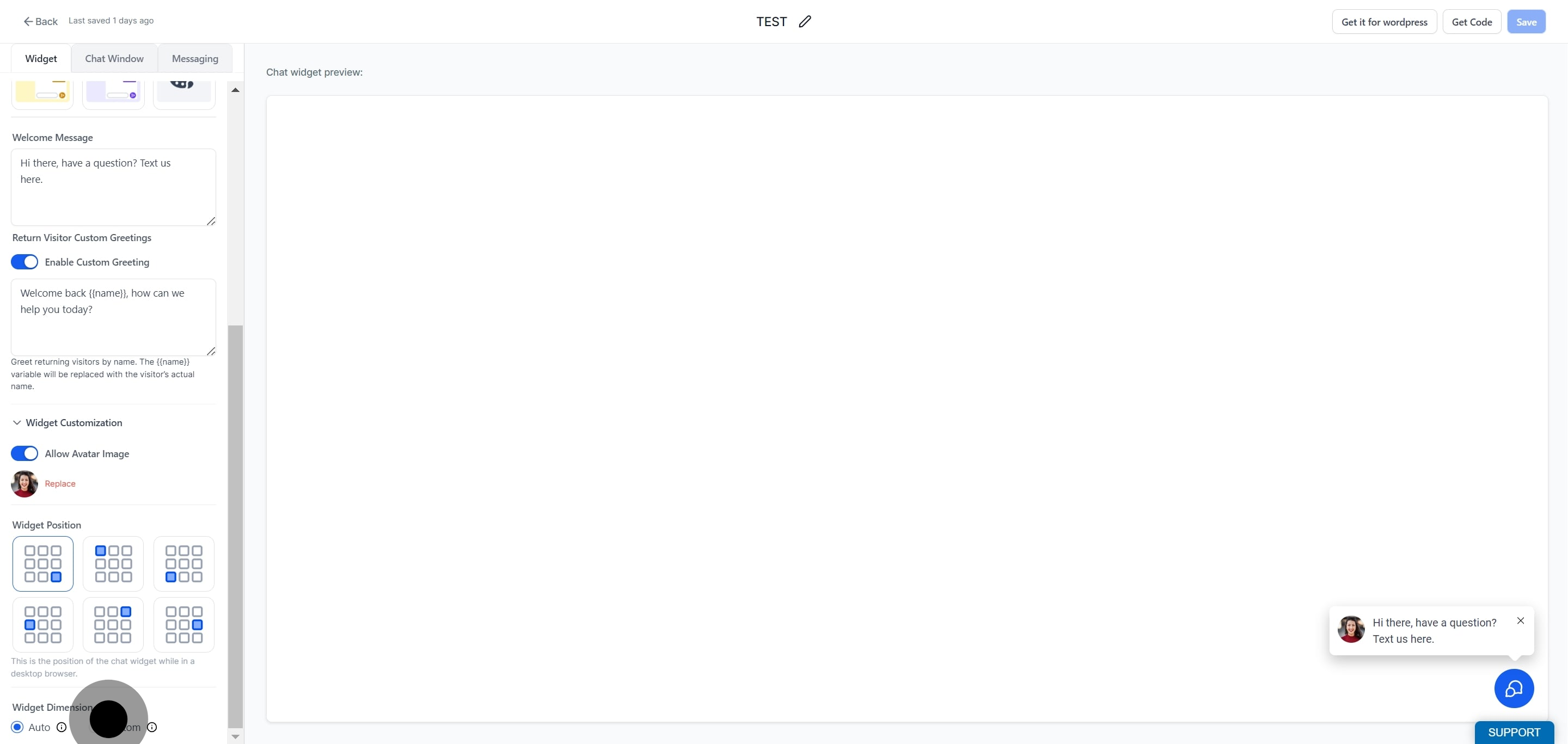 13 Click on "Widget Dimension".