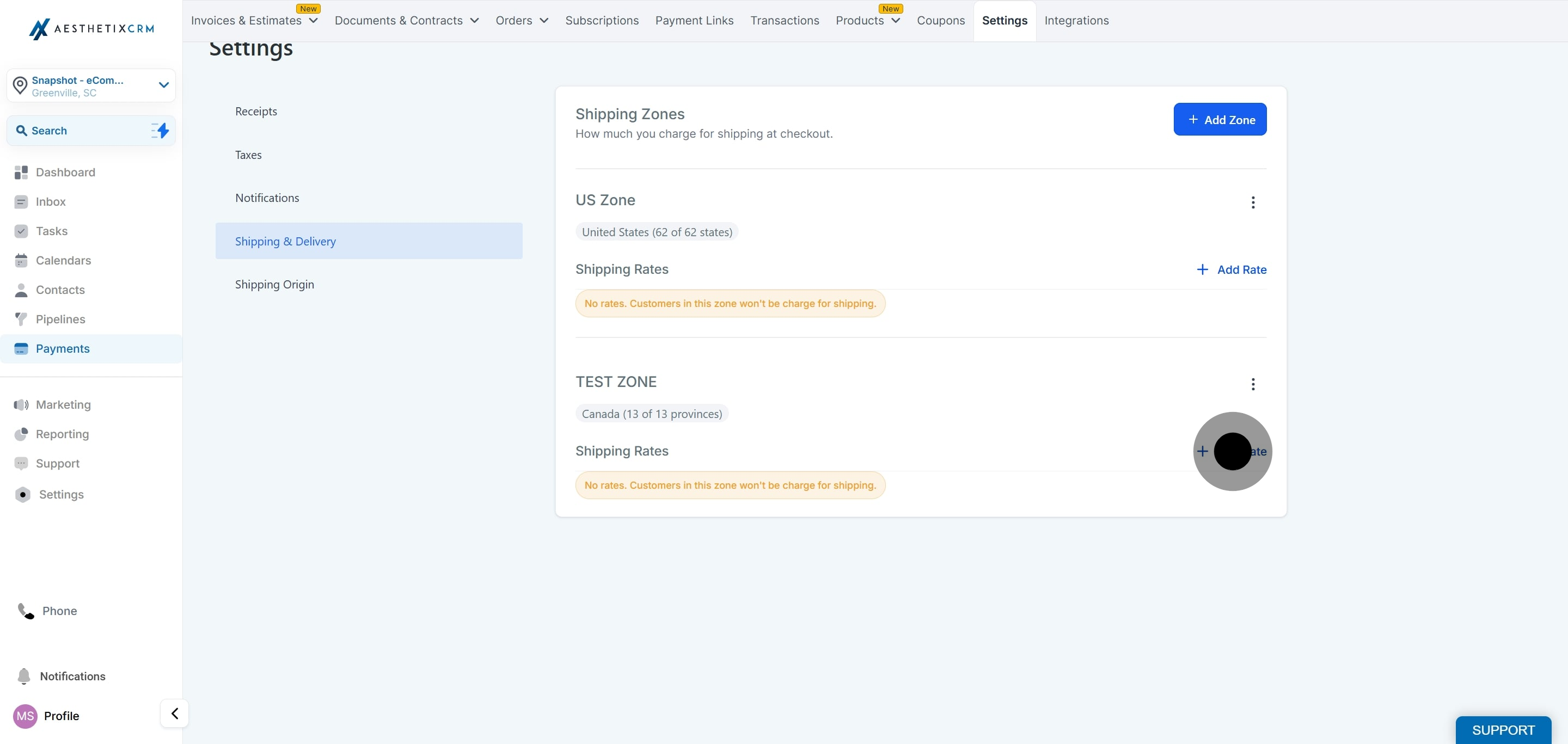 3 Click on "Add Rate".