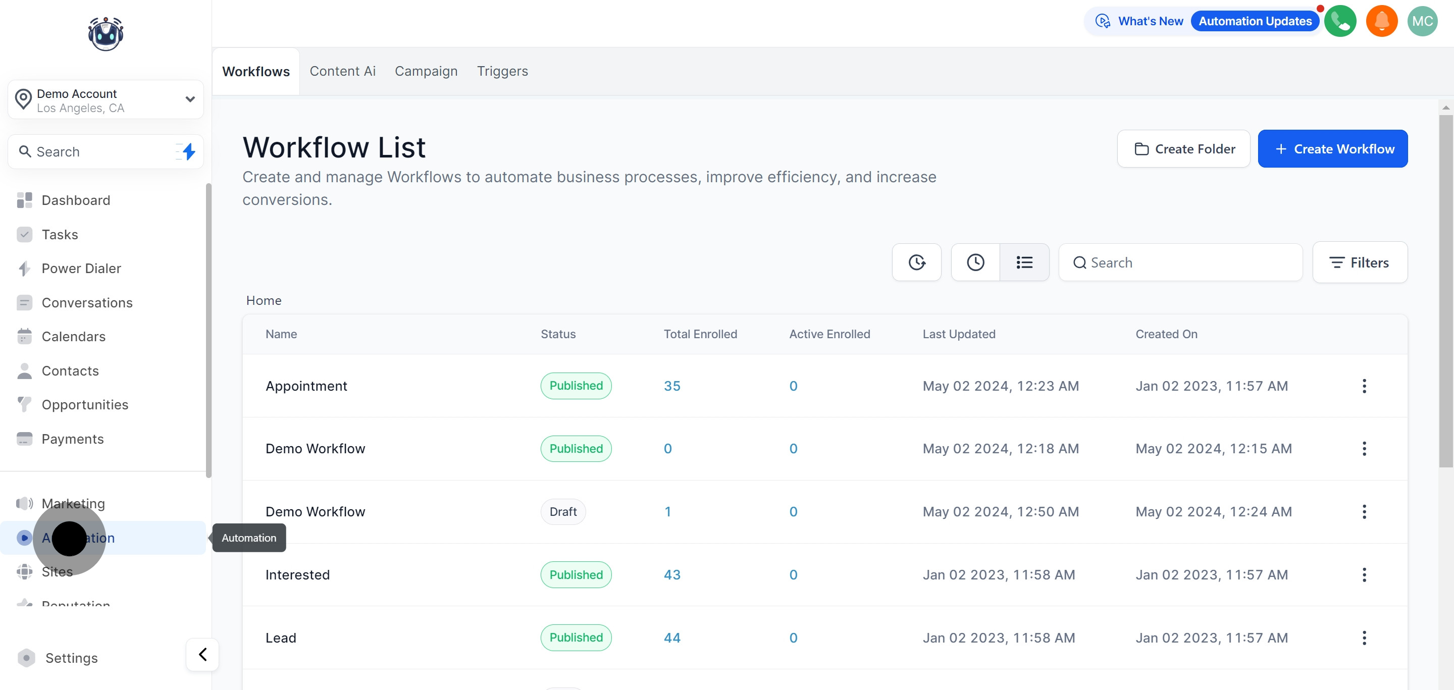 1 Click on "Automation".