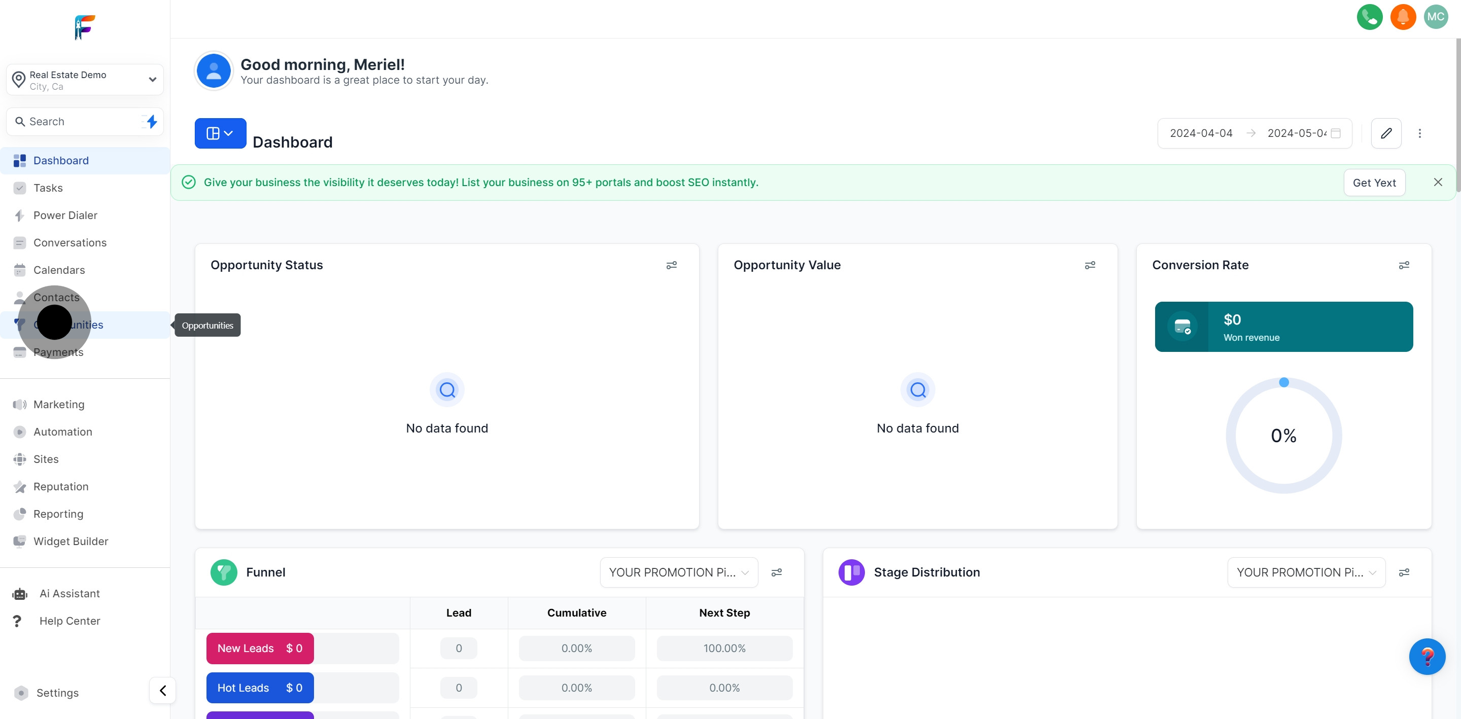 1 Click on "Opportunities".