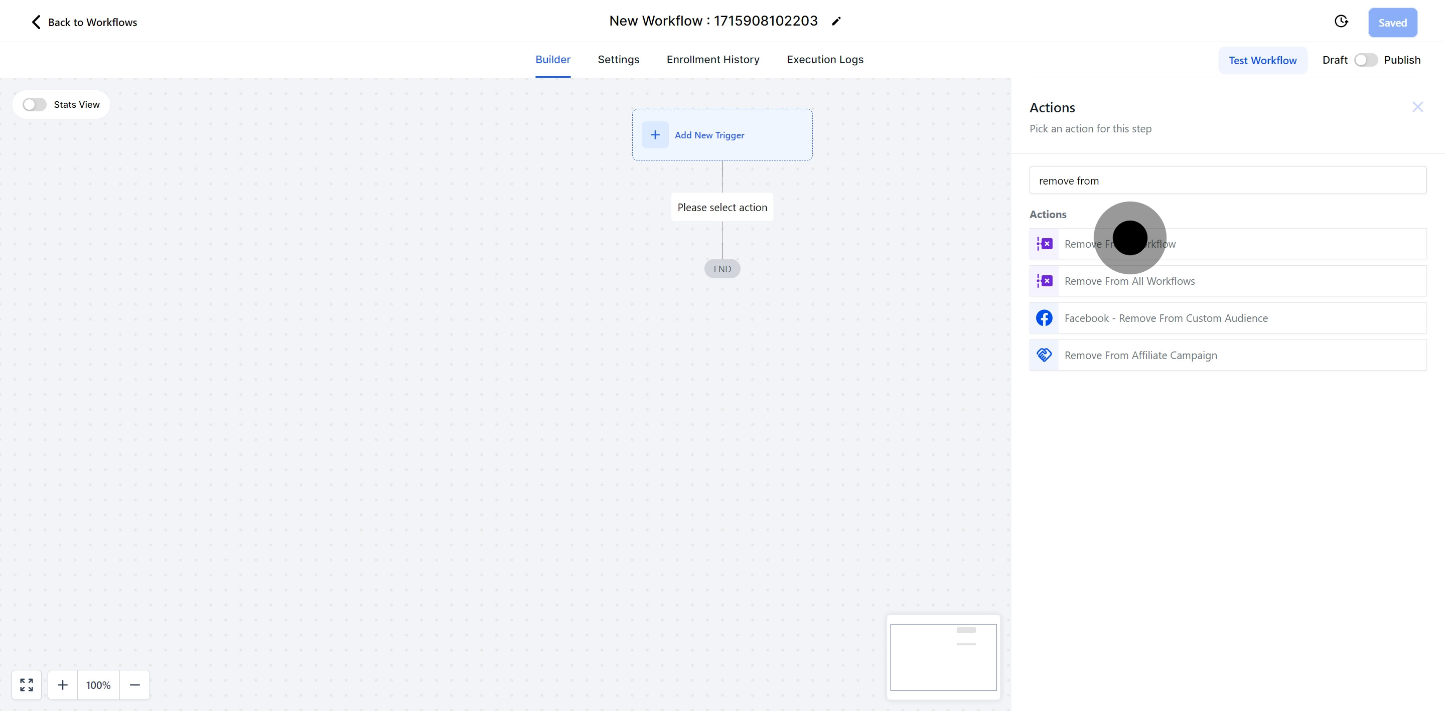 5 Click on "Remove From Workflow".