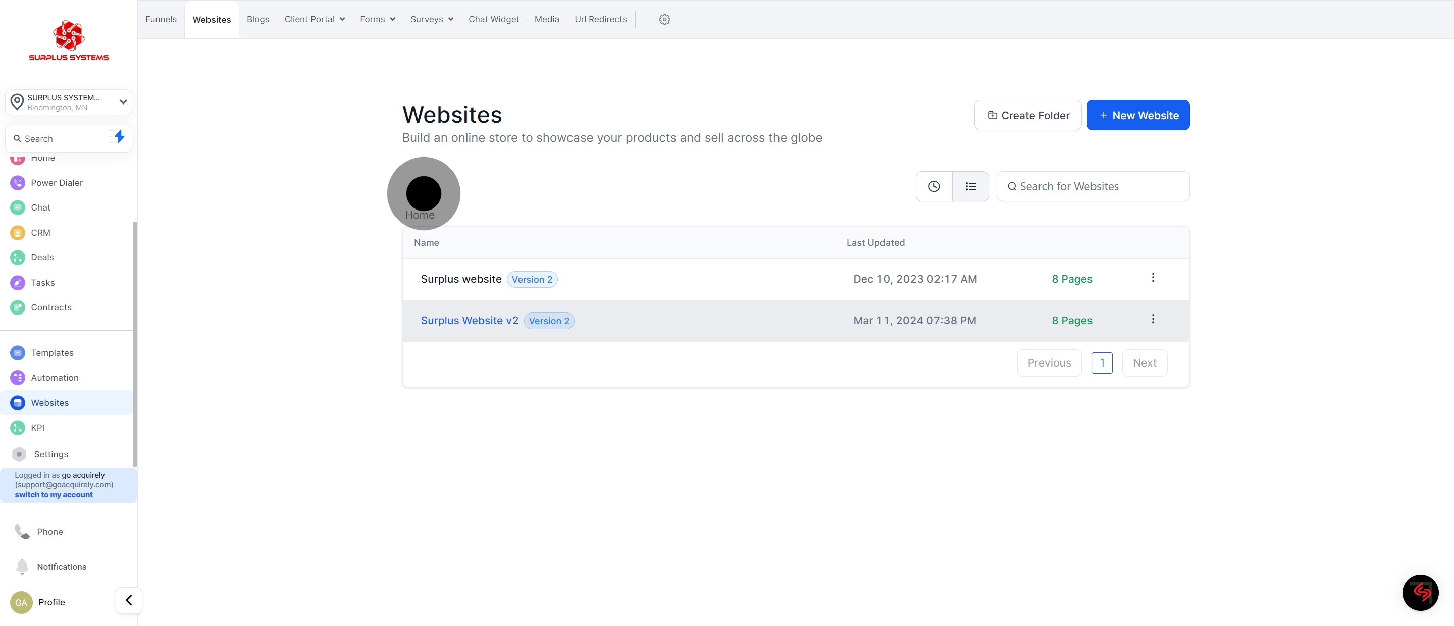 3 Next up, click on "Surplus Website v2".