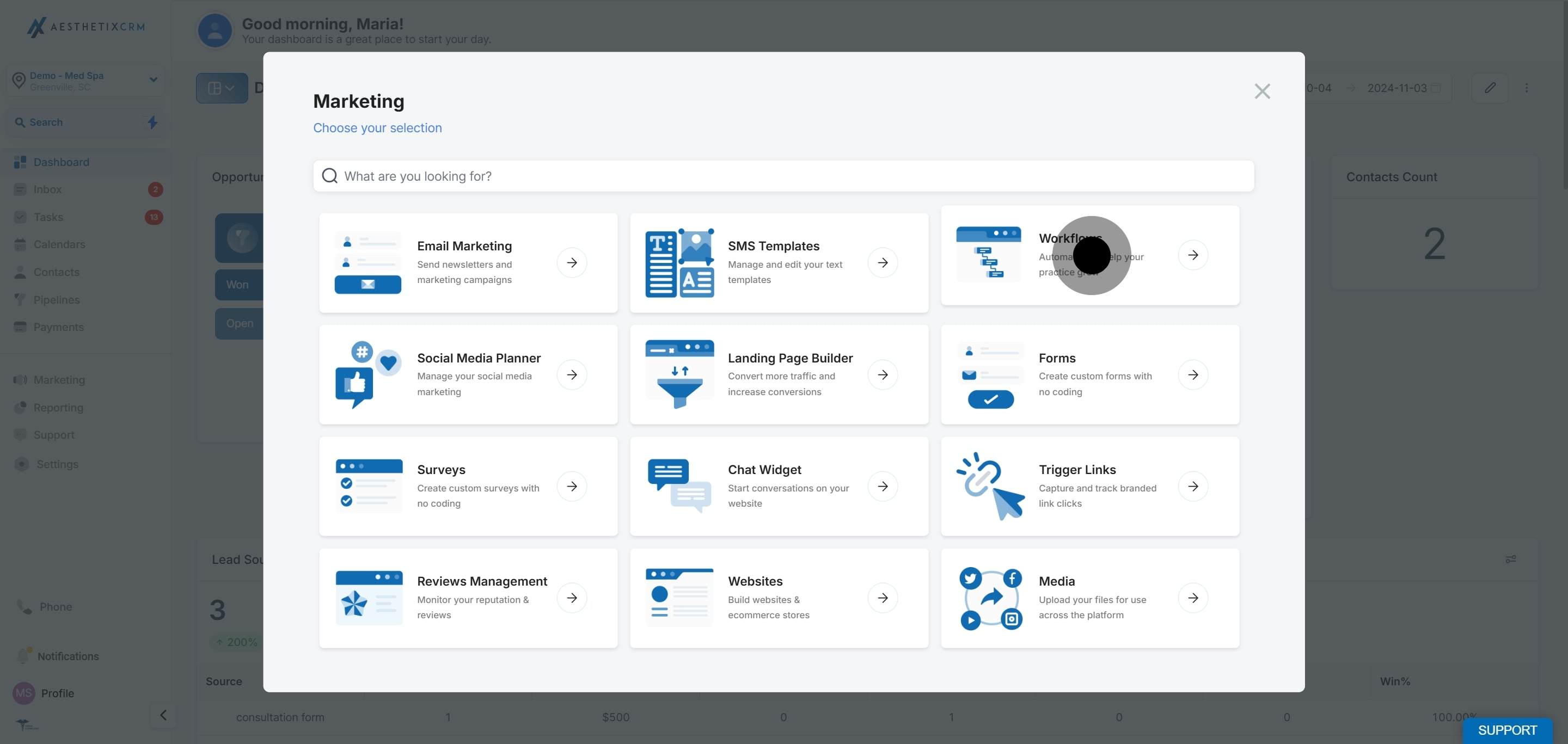 2 Next, click on "Automation to help your practice grow".