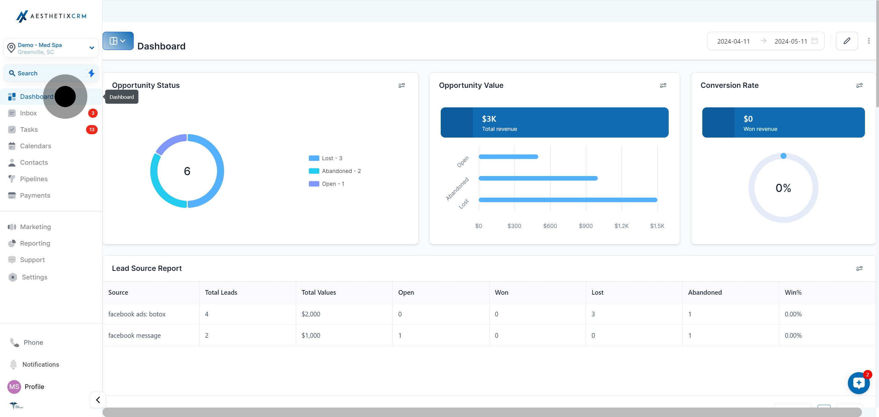 1 Click on "Dashboard".