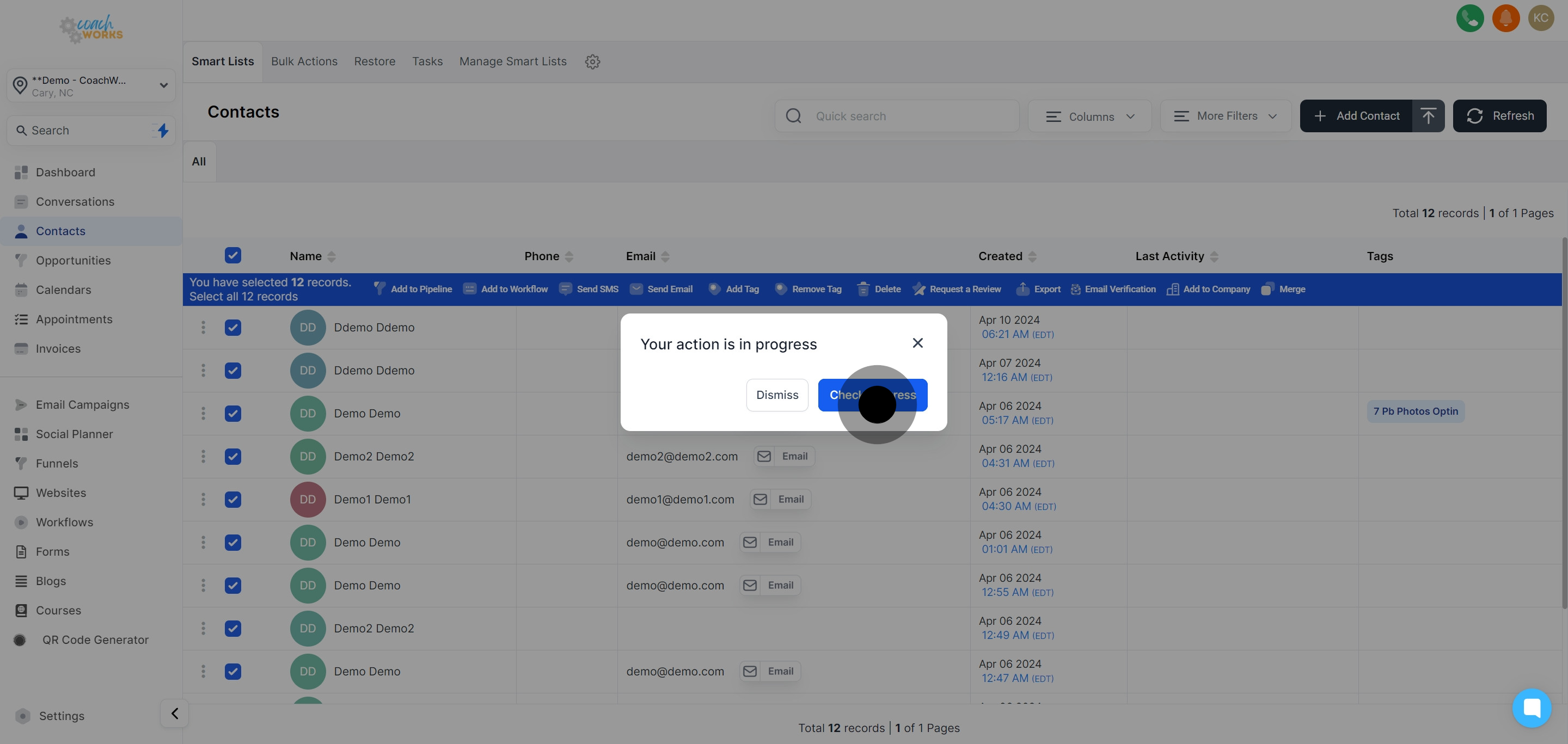 9 Click on "Check Progress".