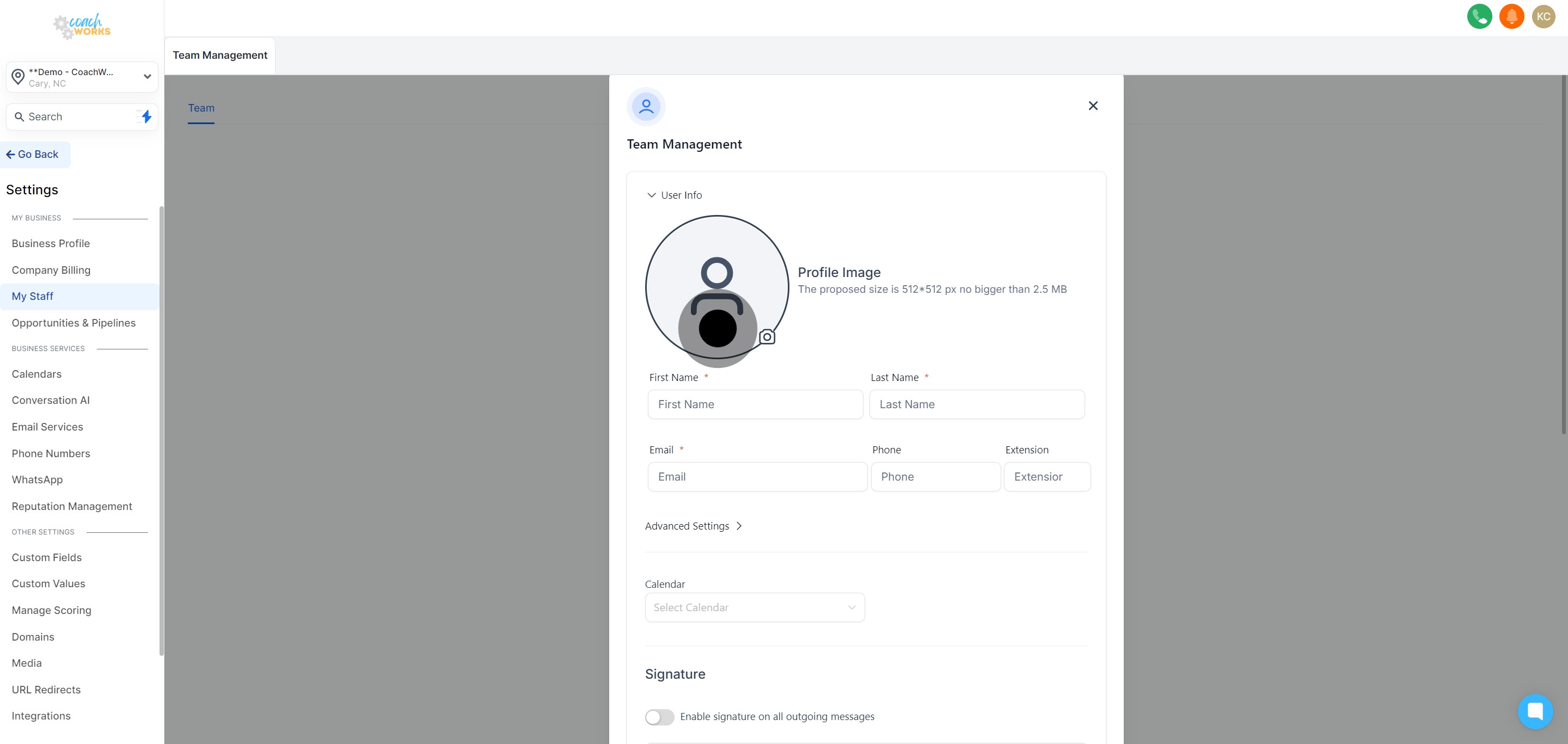 4 Click on "Profile Image".