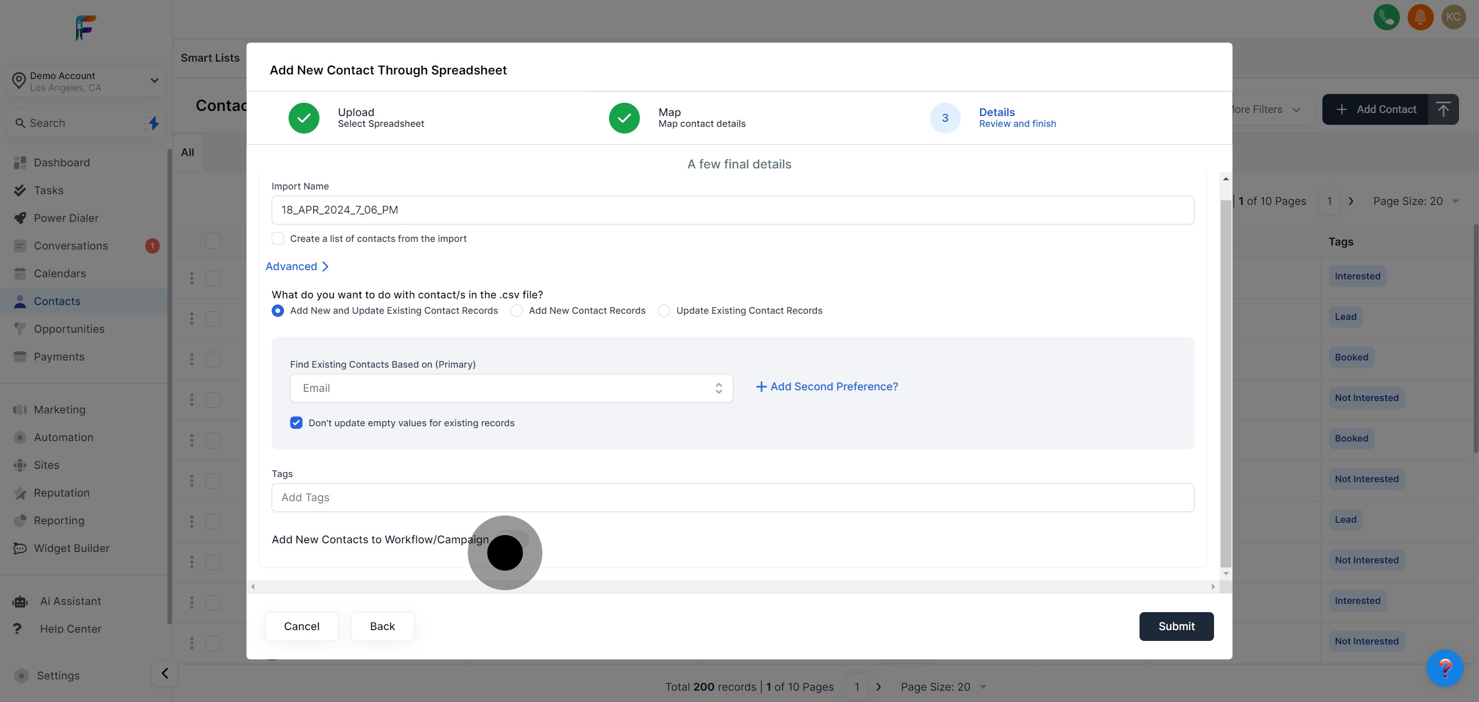 14 Click on "What do you want to do with contact/s in the .csv file?".