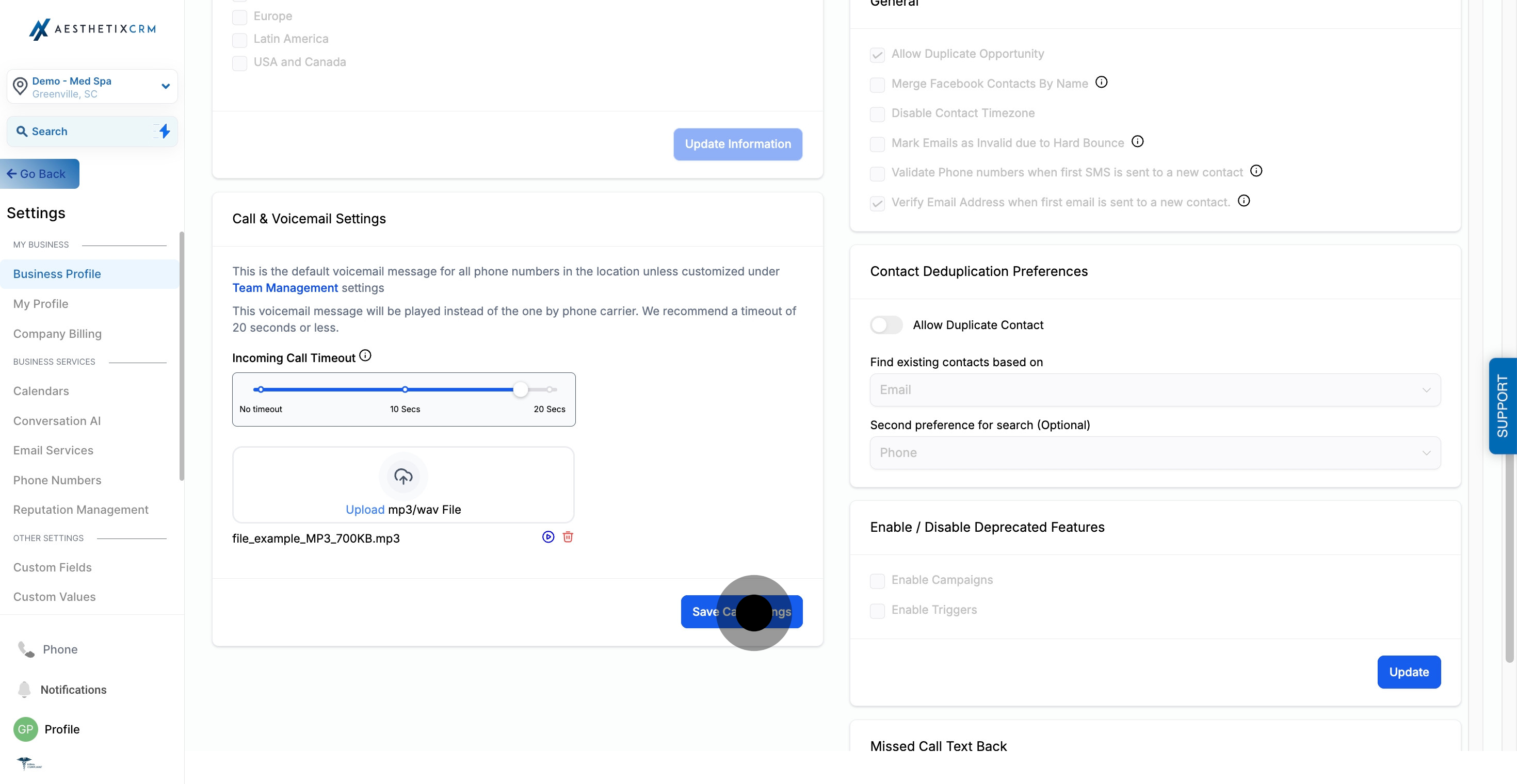 8 Click on "Save Call Settings".