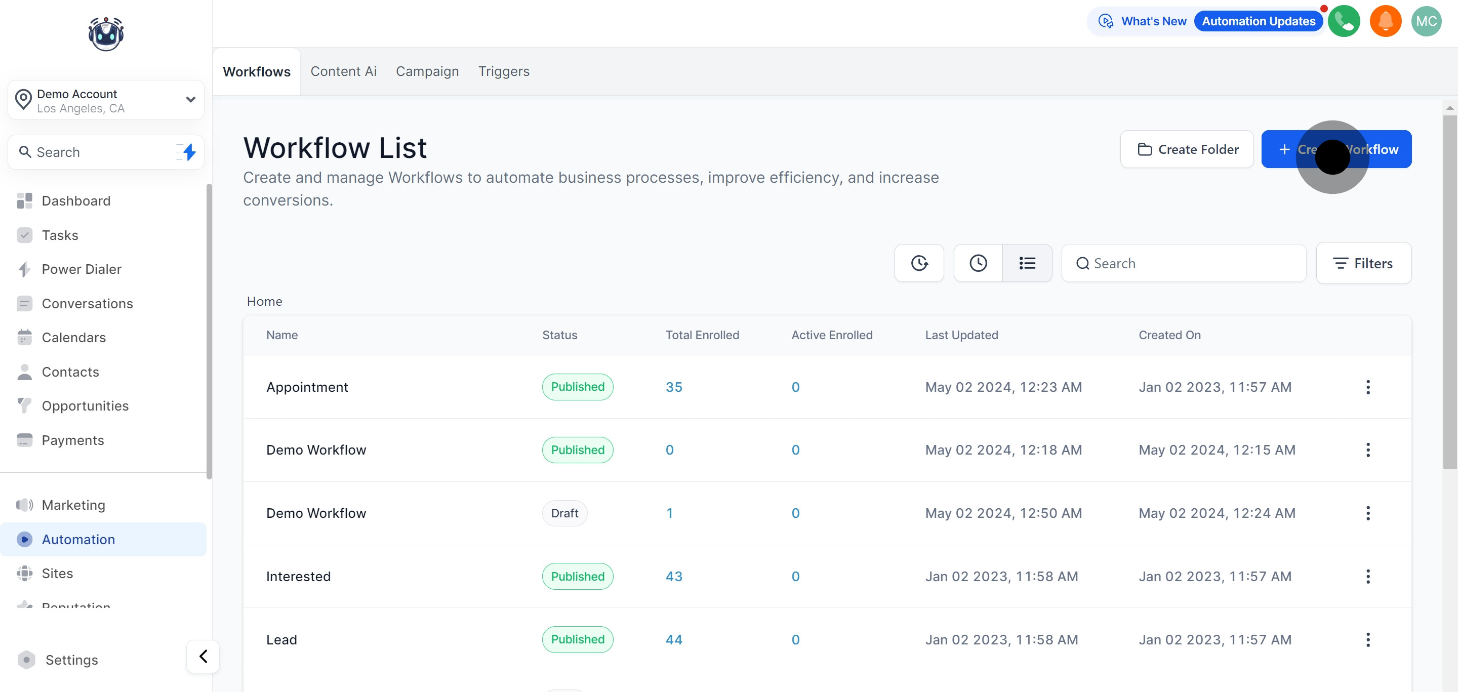 2 Click on "Create Workflow".